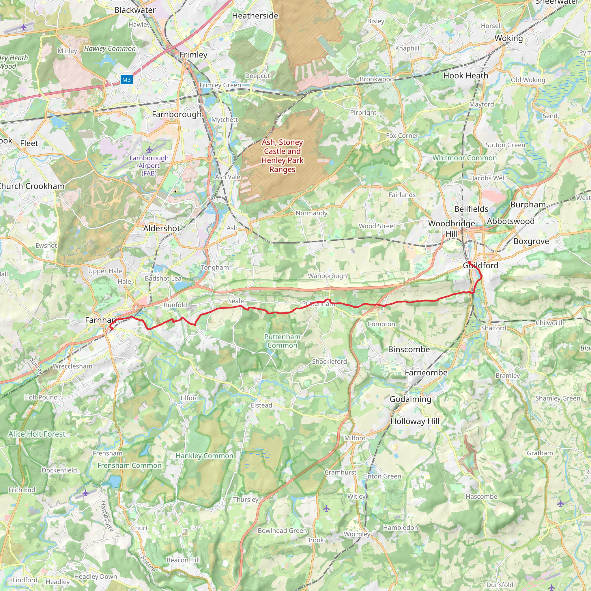 Farnham to Guildford Walk mobile static map
