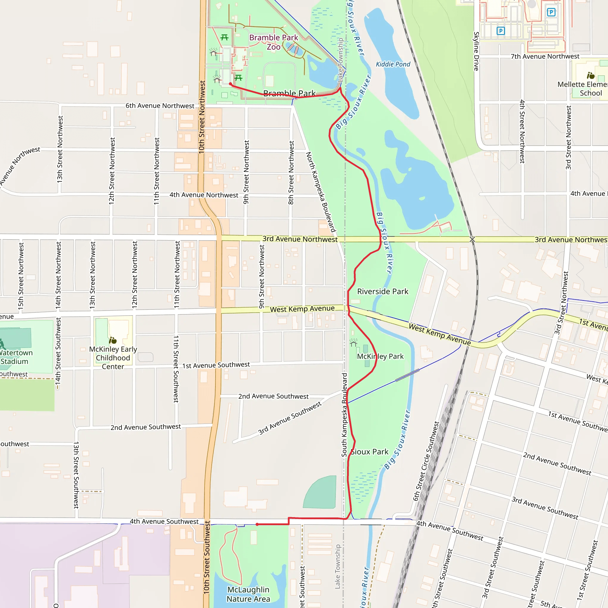 Big Sioux River Walk from Bramble Park mobile static map