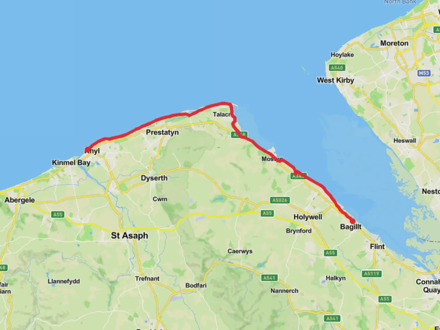 An image depicting the trail Coastal to rhyl and its surrounding area.