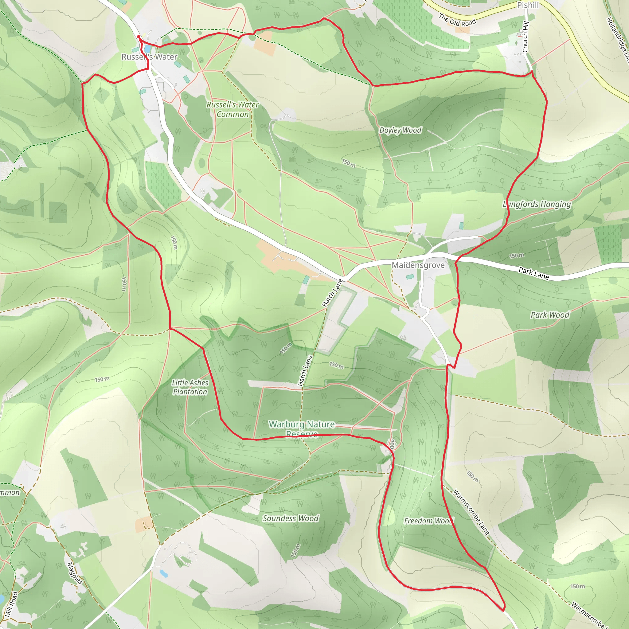 Langfords Hanging, Freedom Wood and Warburg Nature Reserve Loop mobile static map
