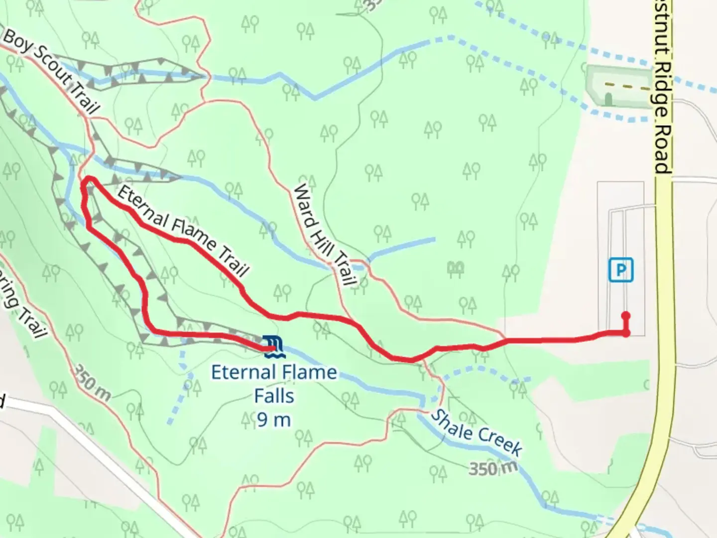 An image depicting the trail Shale Creek via Eternal Flame Trail Out and Back and its surrounding area.