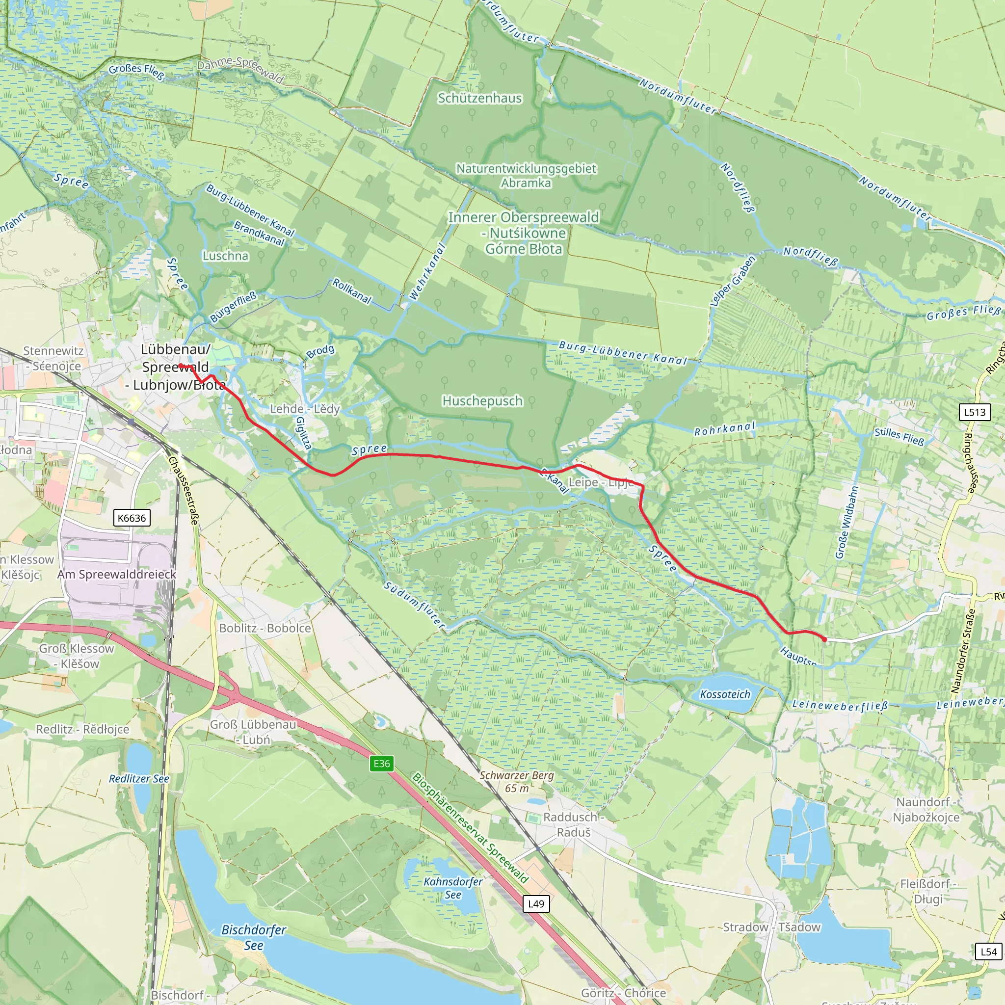Lübbenau to Burg via Leiper Weg mobile static map