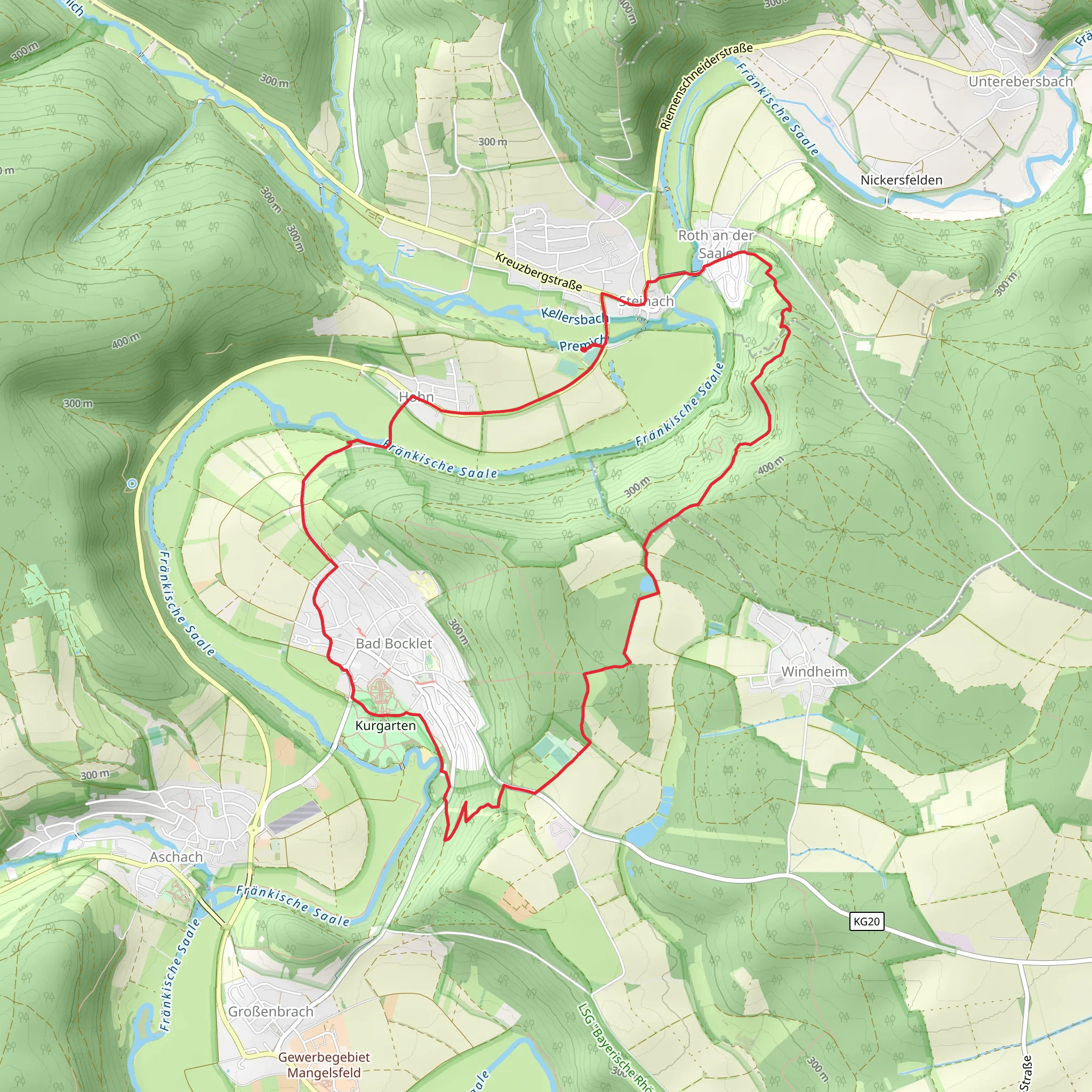 Windseller See via Steinach and Bad Bocklet Rundweg mobile static map