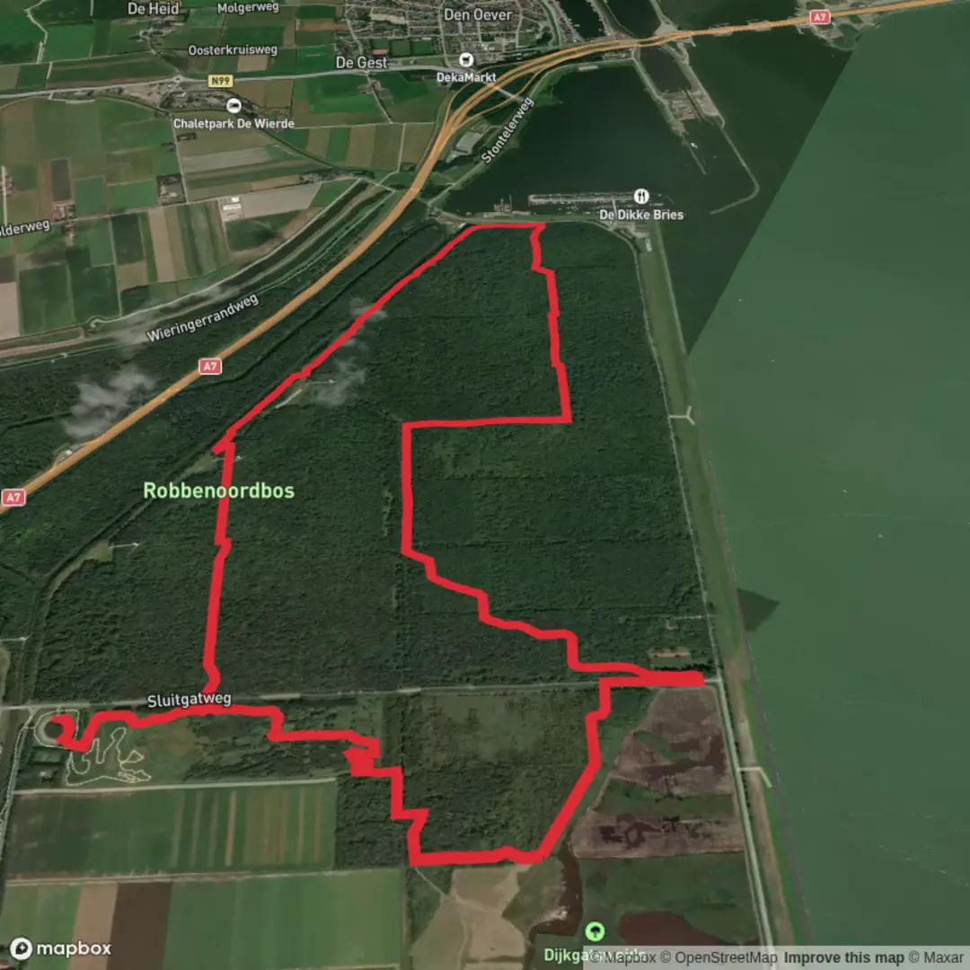 An image depicting the trail Robbenoordbas Loop and its surrounding area.