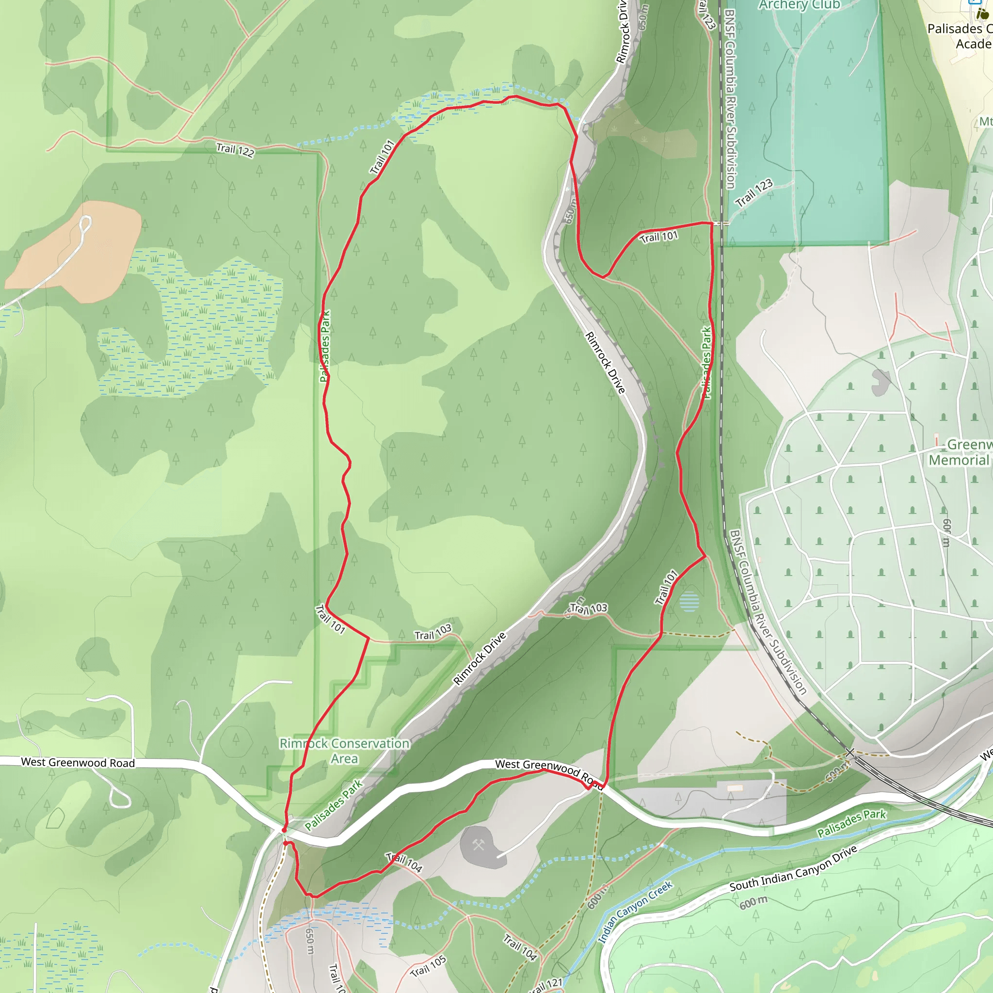 Trail 101 Loop - Palisades Park Loop mobile static map
