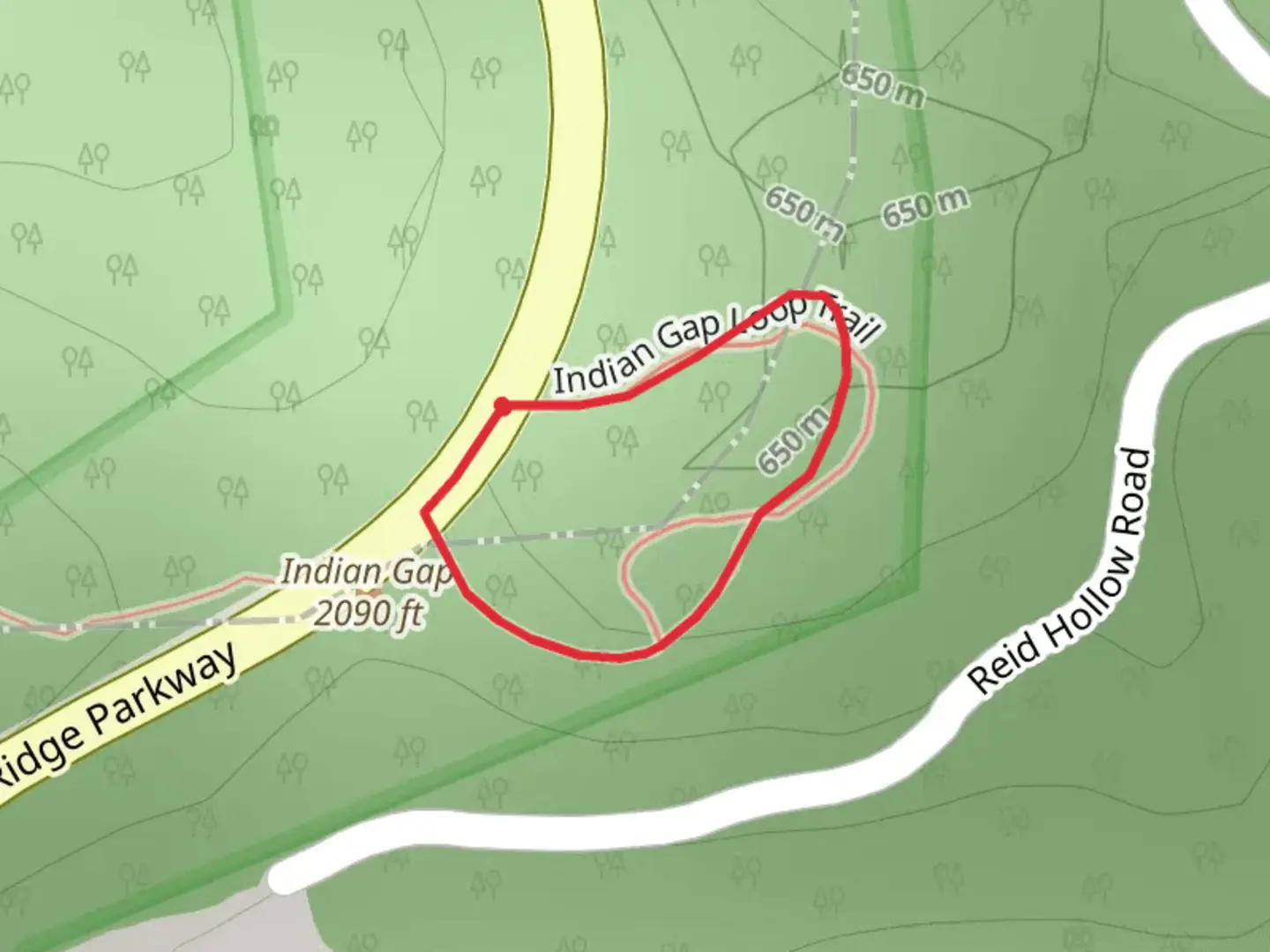 An image depicting the trail Blue Ridge Parkway Loop and its surrounding area.