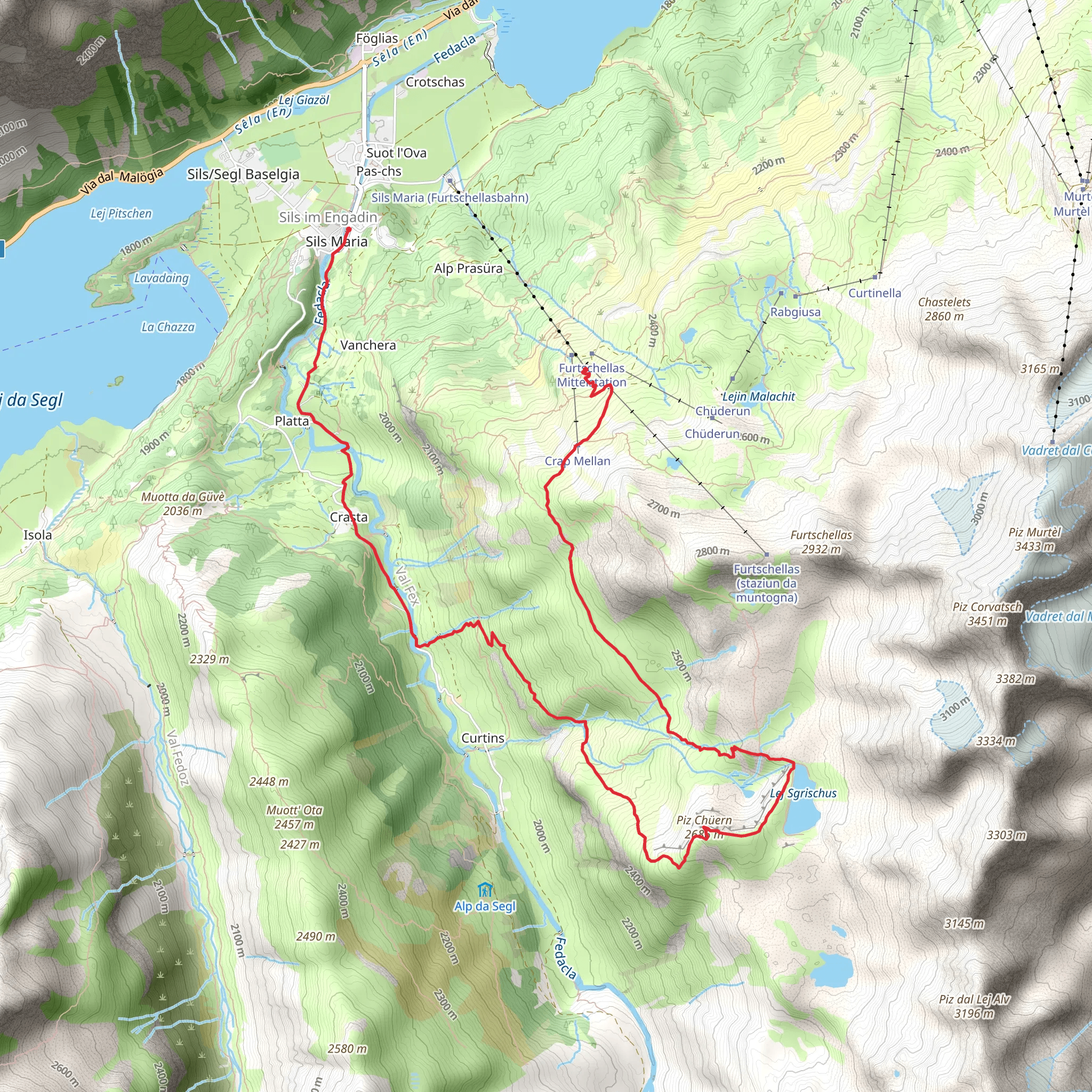 Lej Sgrischus to Piz Chuern mobile static map