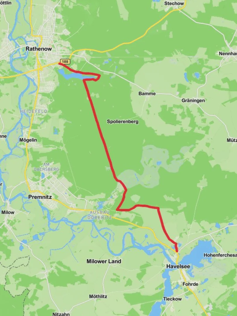 An image depicting the trail Pritzerbe to Rathenow Walk via Wolzensee and its surrounding area.