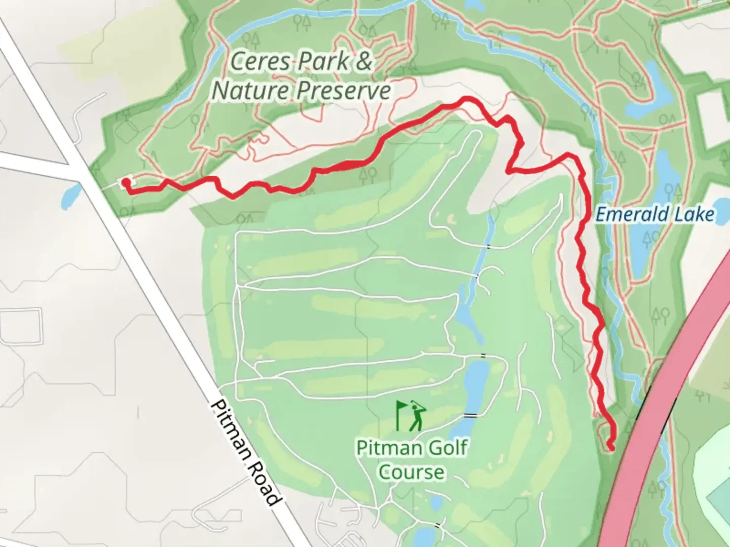 An image depicting the trail Chestnut Branch Walk from Pitman Road and its surrounding area.