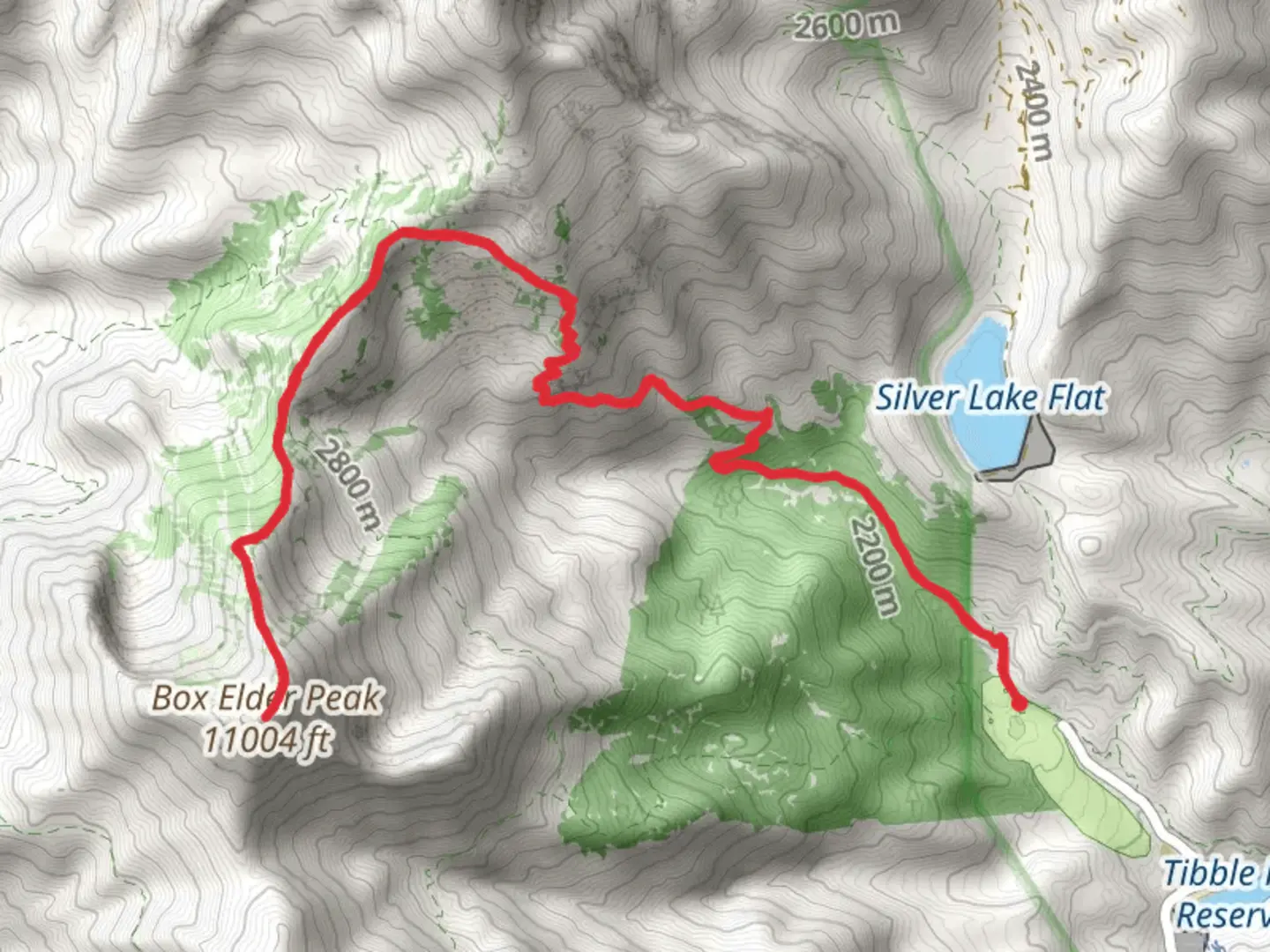 An image depicting the trail Box Elder Peak via Dry Creek Trail and its surrounding area.