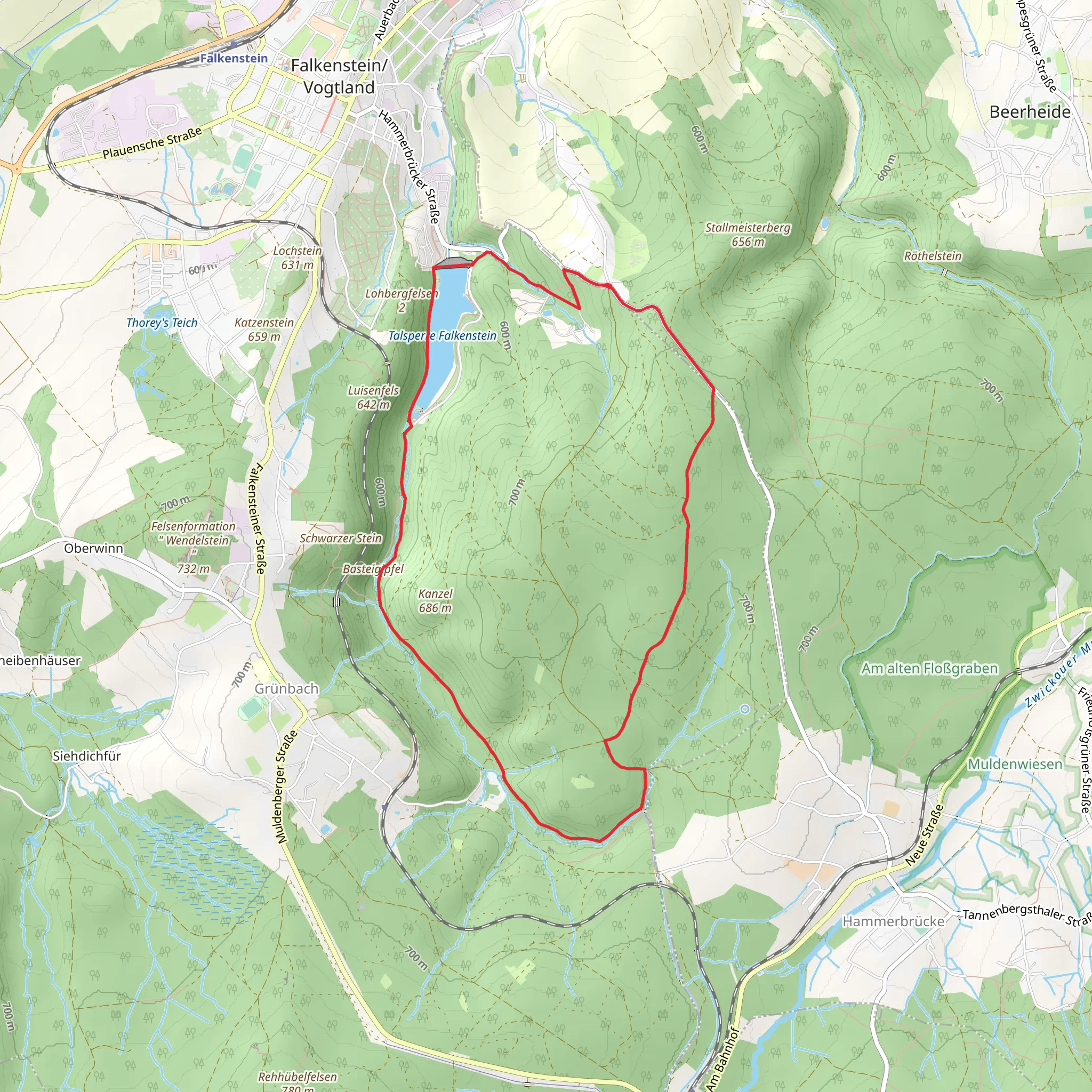 Gruner Wald, Druckersmuhle and Talsperre Falkenstein Loop mobile static map