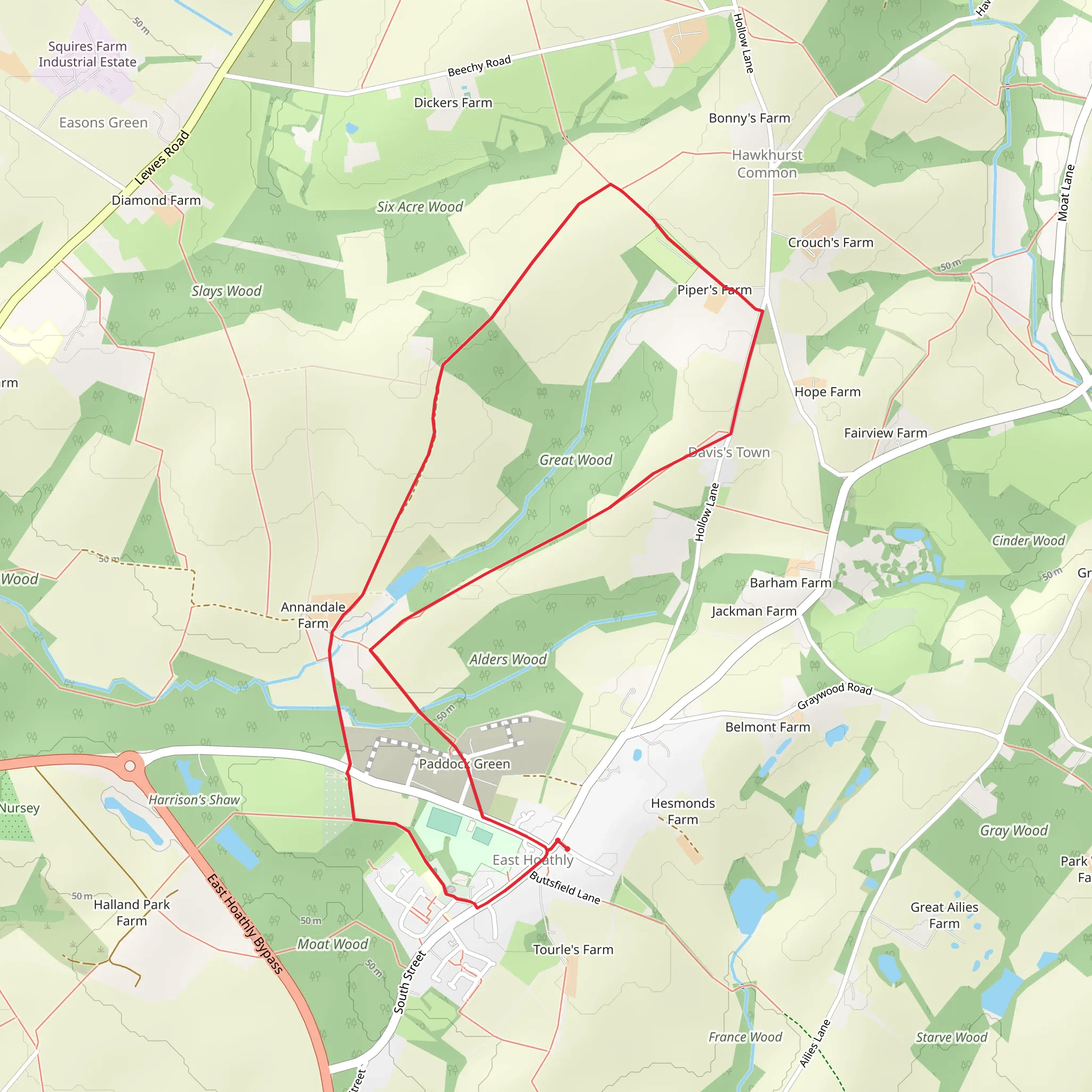 Great Wood and East Heathly Loop mobile static map