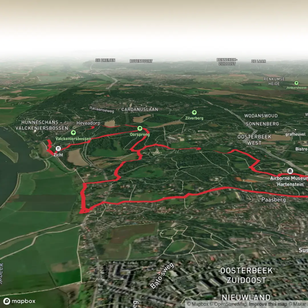 An image depicting the trail Hemelse Berg, Laag Oorsprong and Westerbouwing Loop and its surrounding area.