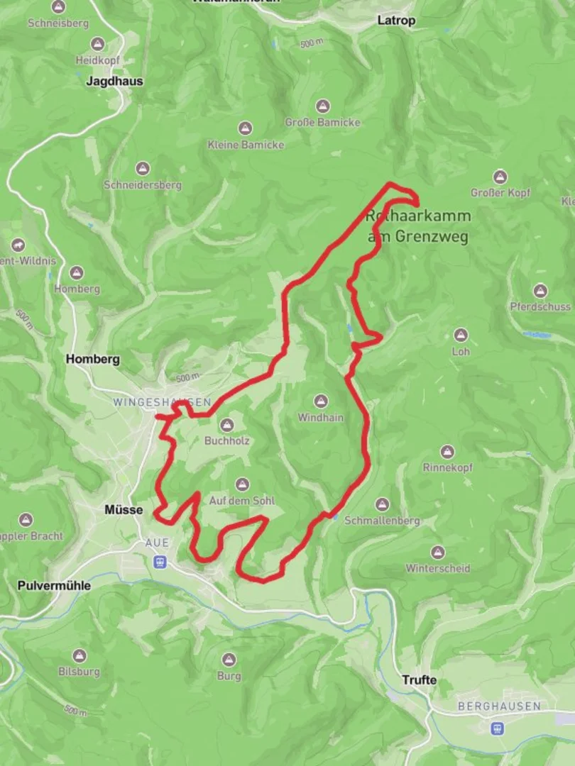 An image depicting the trail Wingeshausen Loop via Rothaarkamm am Grenzweg and its surrounding area.