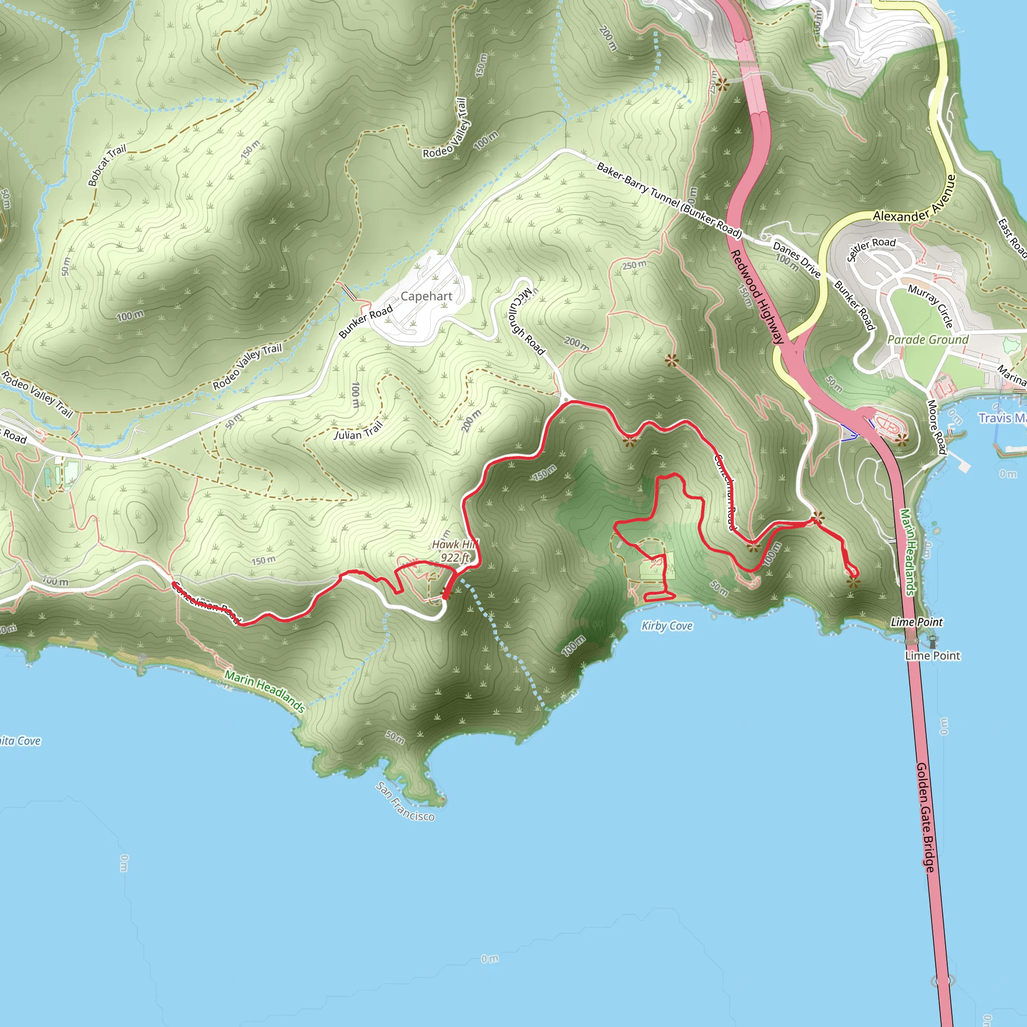 Battery Spencer, Kirby Cove and Coastal Trail mobile static map