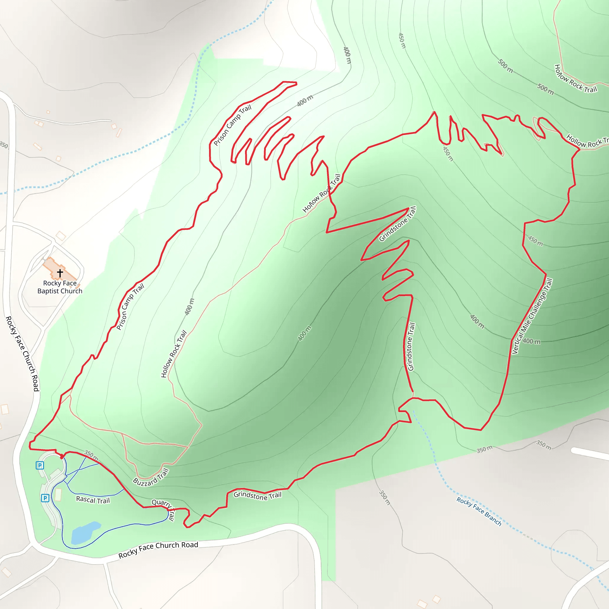 Grindstone, Vertical Mile Challenge and Prison Camp Loop Trail mobile static map