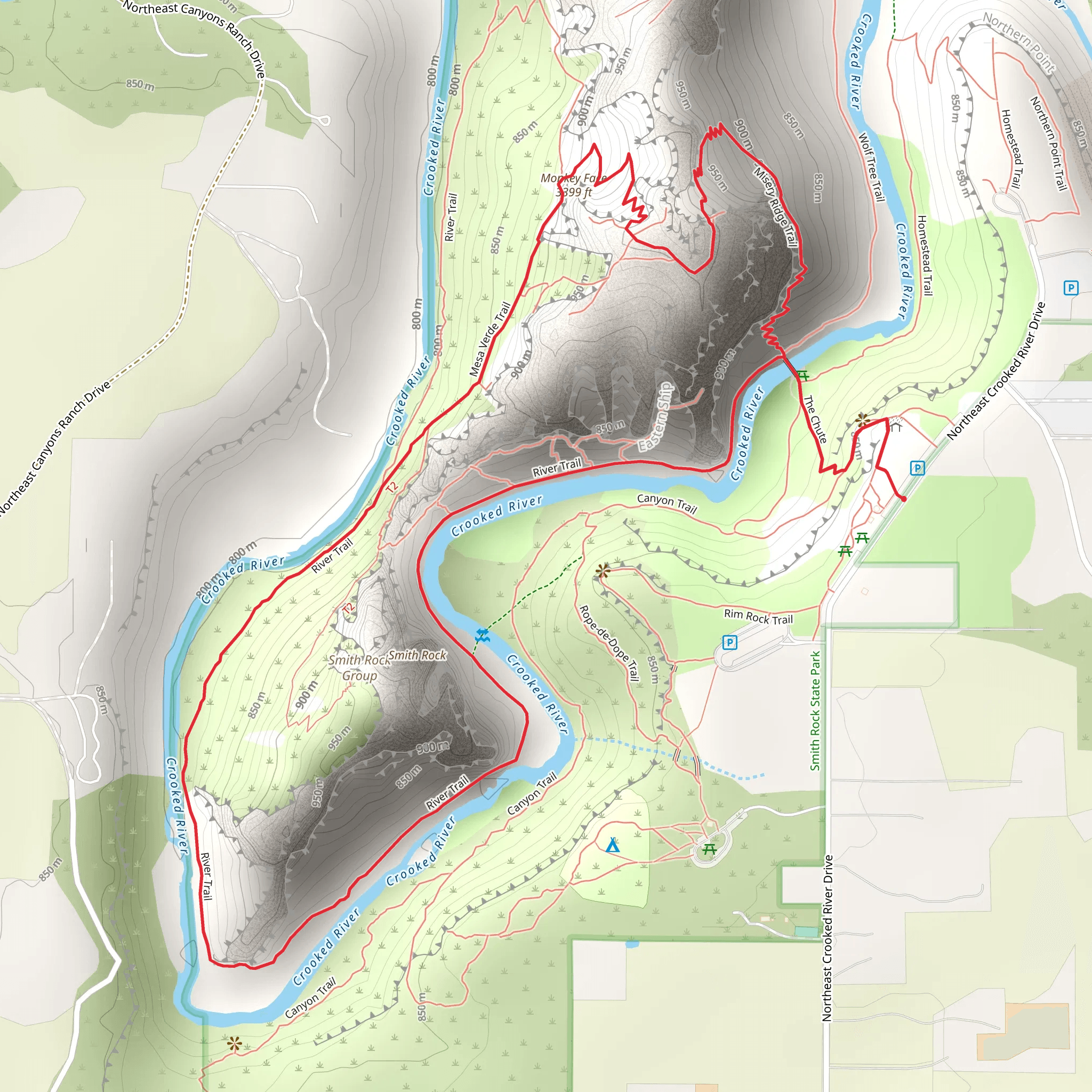 Monkey Face, Mesa Verde Trail and Crooked River Loop mobile static map