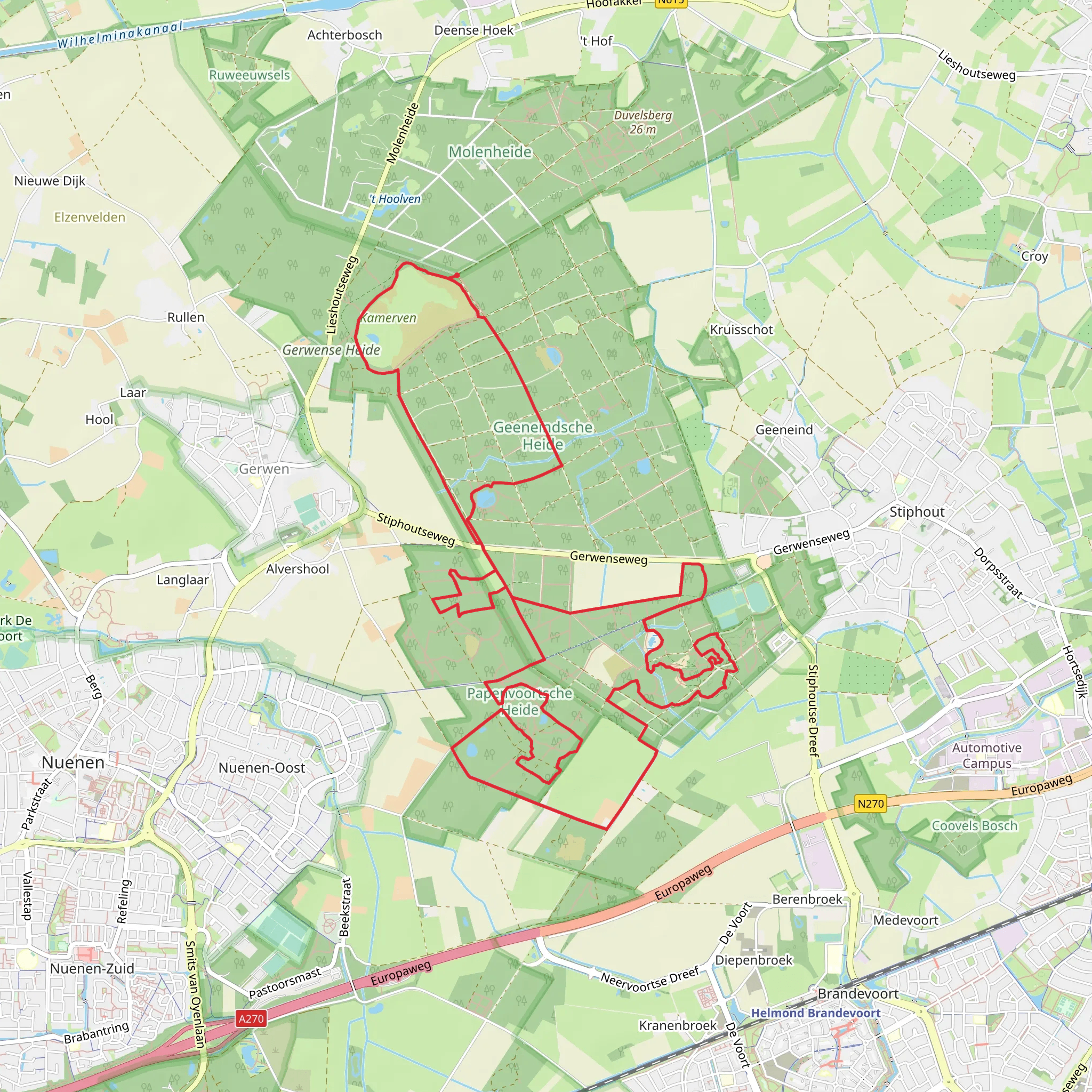 Geeneindsche, Papenvoortsche Heide and Zandbergen Loop mobile static map