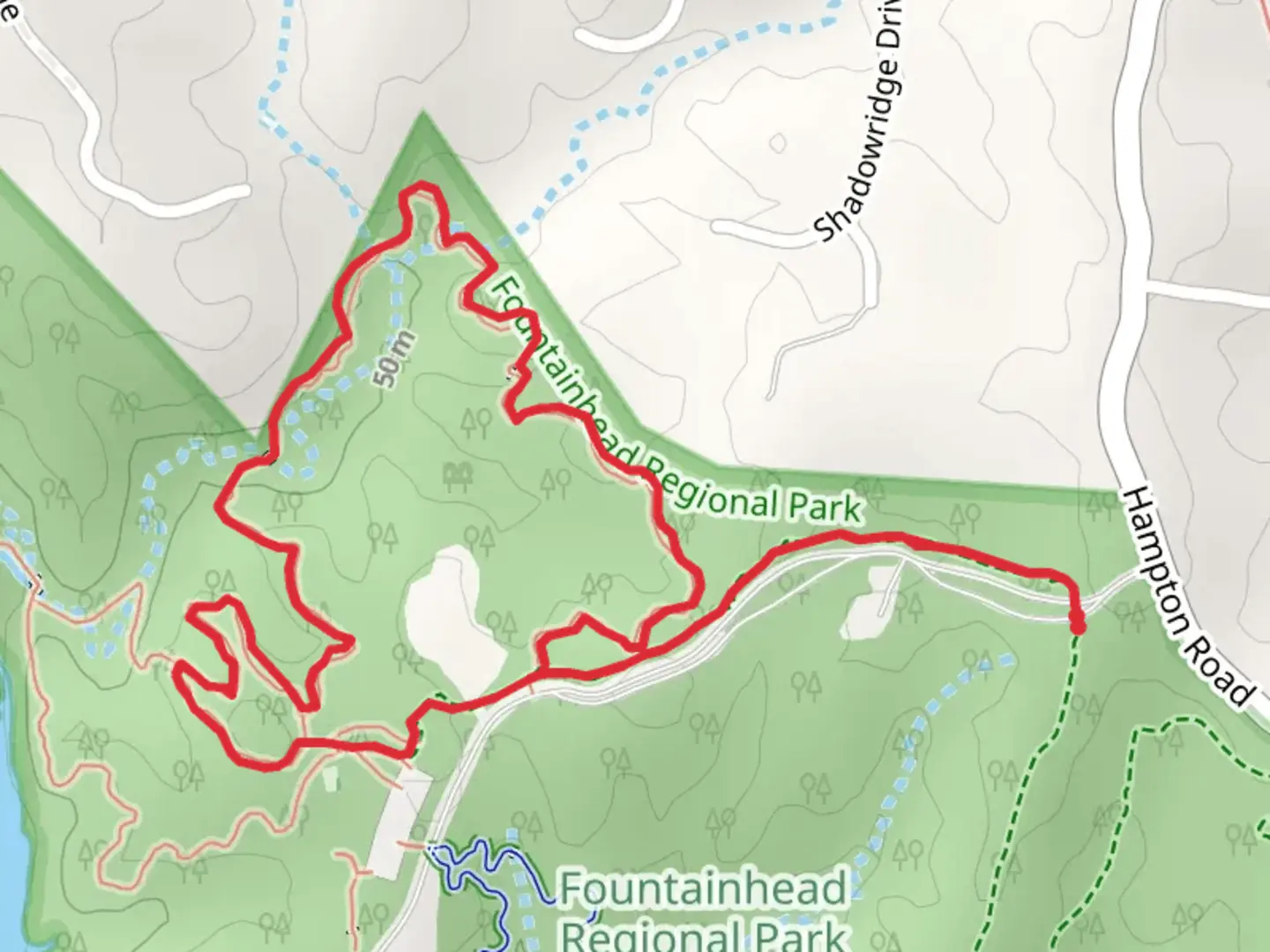An image depicting the trail Blue Equestrian Trail and White Loop and its surrounding area.