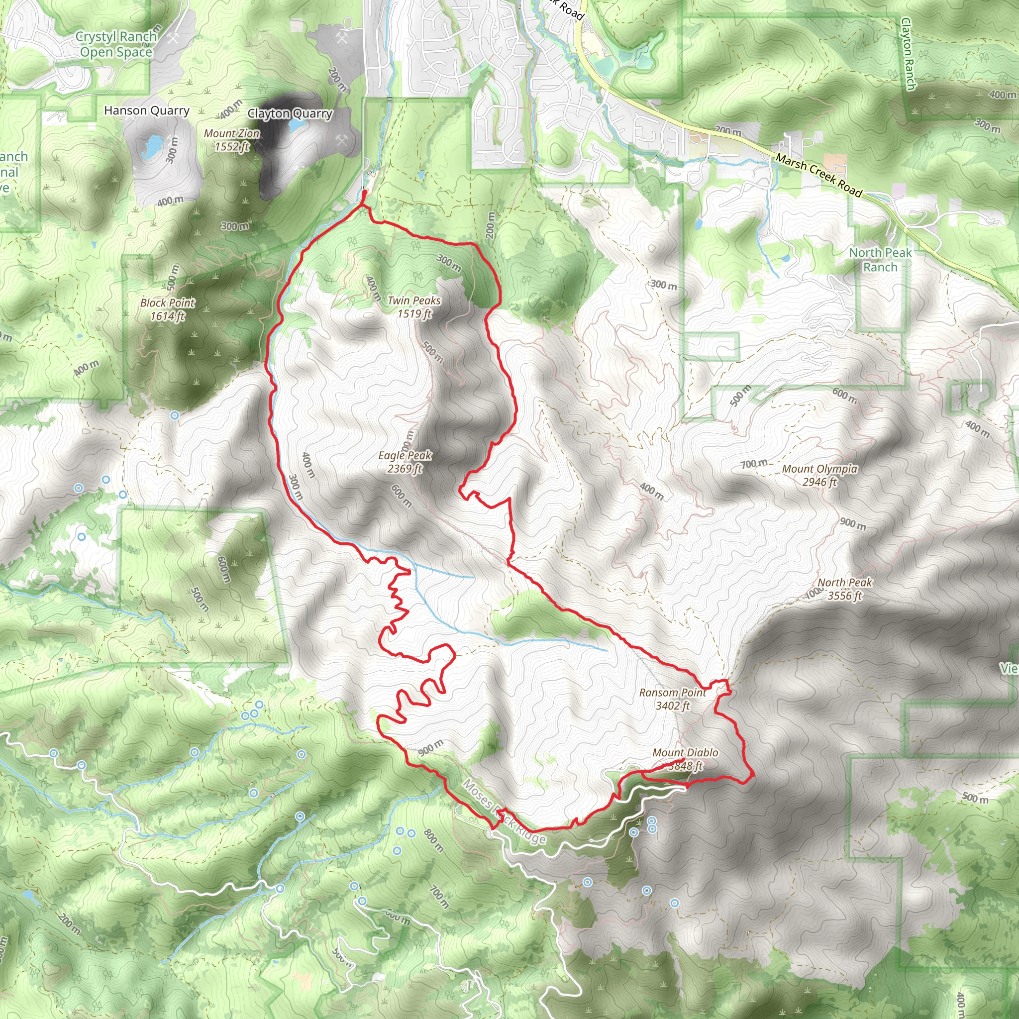 Coulter Pines, Prospectors Gap, Mount Diablo and Mitchell Canyon Road Loop Trail mobile static map