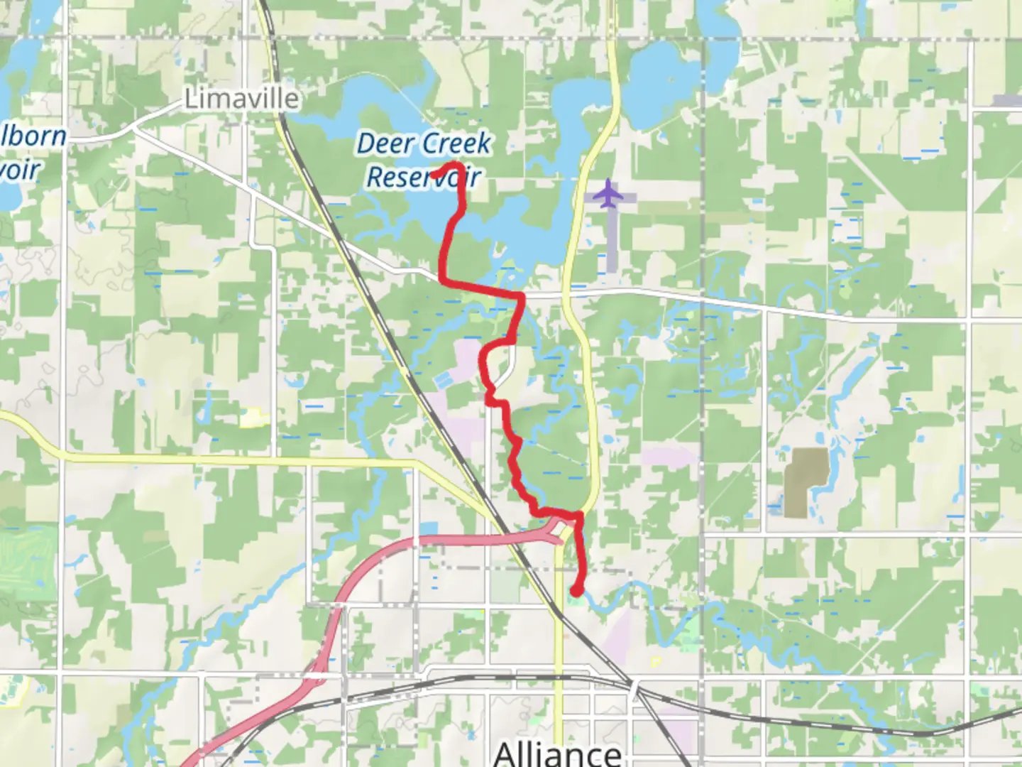 An image depicting the trail Deer Creek Reservoir via Mahoning Valley Trail and its surrounding area.