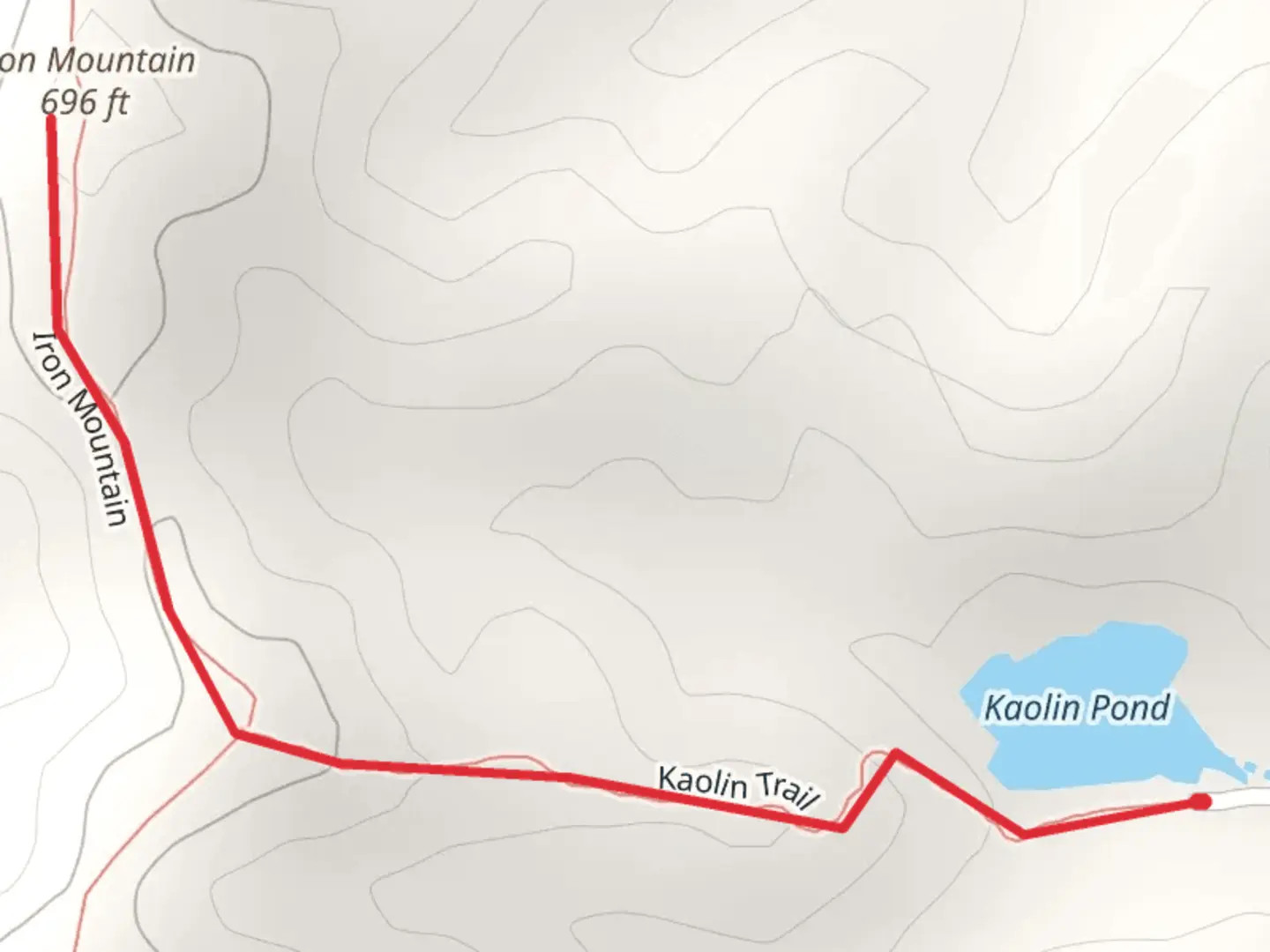 An image depicting the trail Iron Mountain from Kaolin Pit Lane and its surrounding area.