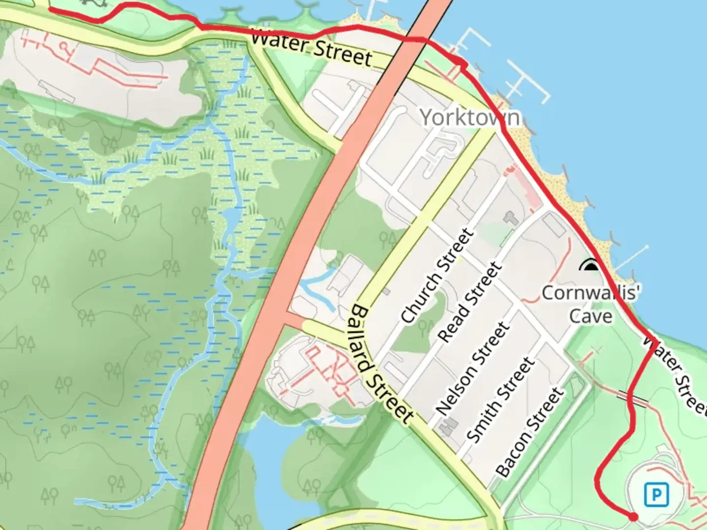 An image depicting the trail Yorktown Riverwalk and its surrounding area.