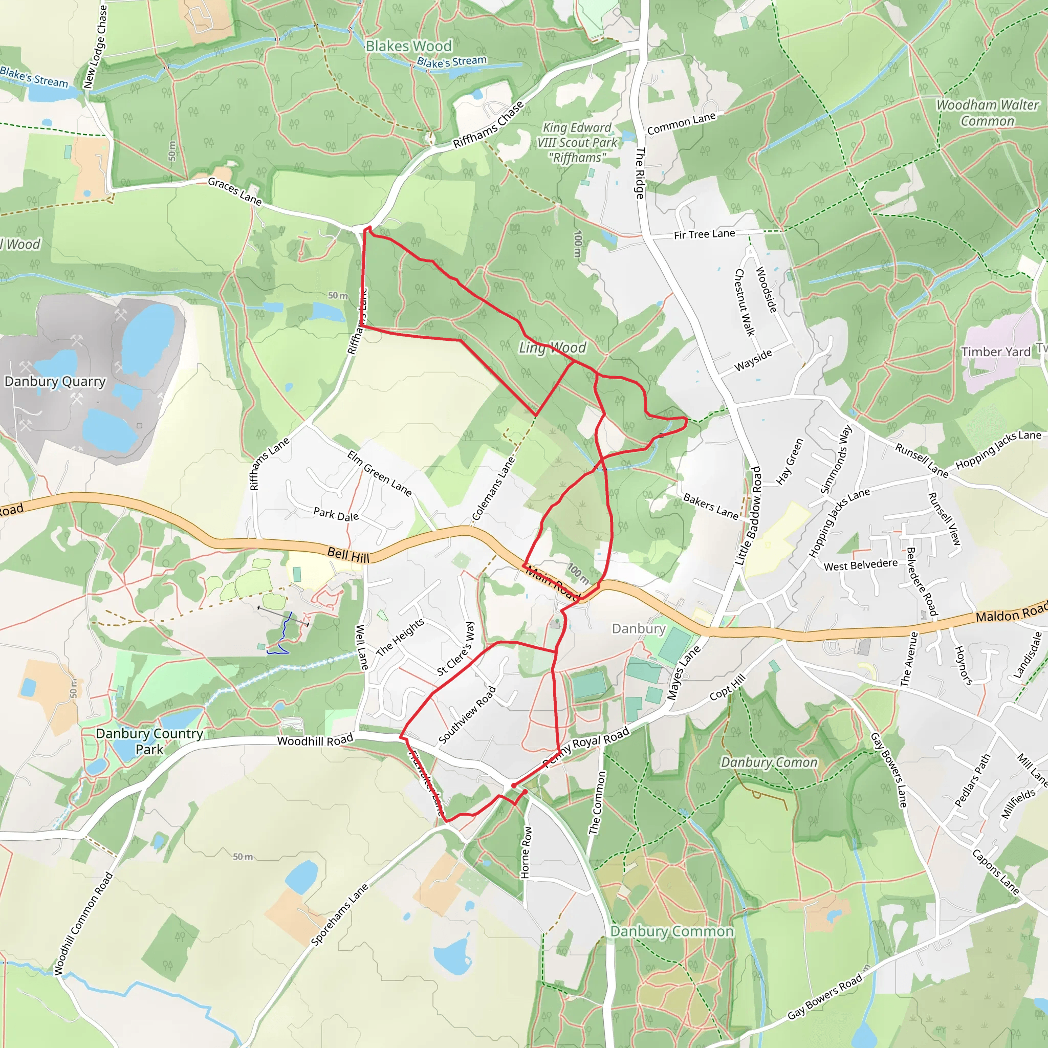 Lingwood Common to Blake's Wood Walk - Chelmsford - Essex mobile static map