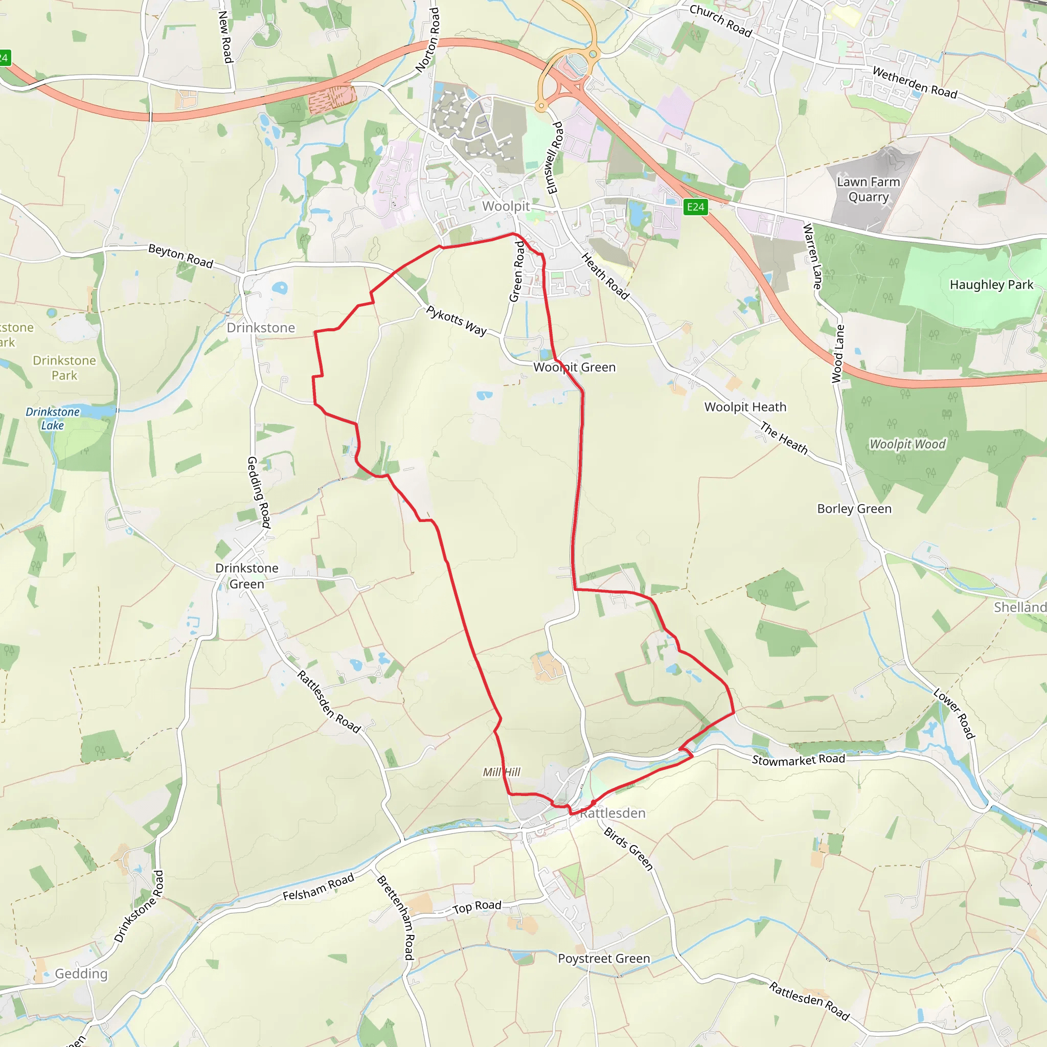 Woolpit and Rattelesden Circular mobile static map