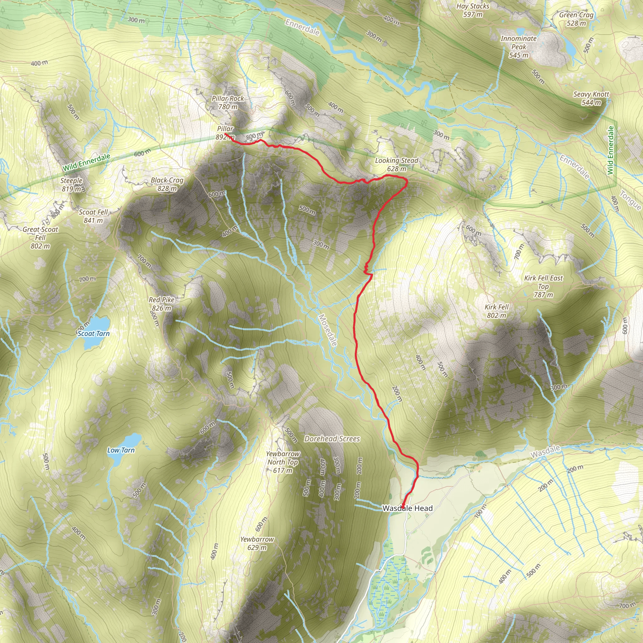 Pillar Trail from Wasdale Head mobile static map