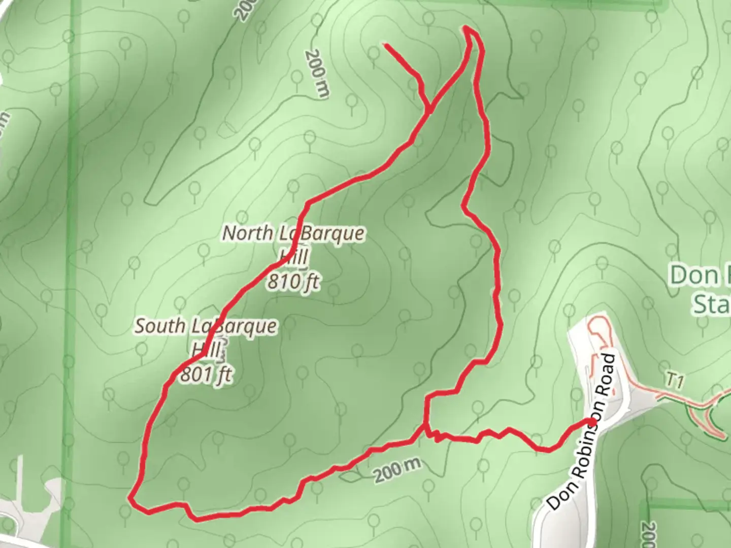 An image depicting the trail LaBarque Hills Loop Trail and its surrounding area.