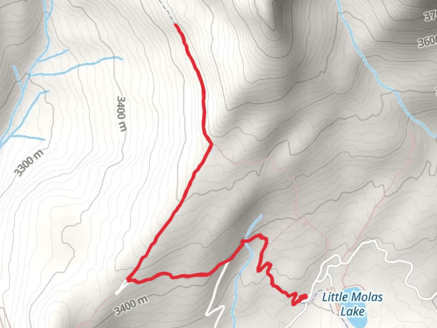 An image depicting the trail Twin Sisters Trail from Little Molas Lake and its surrounding area.