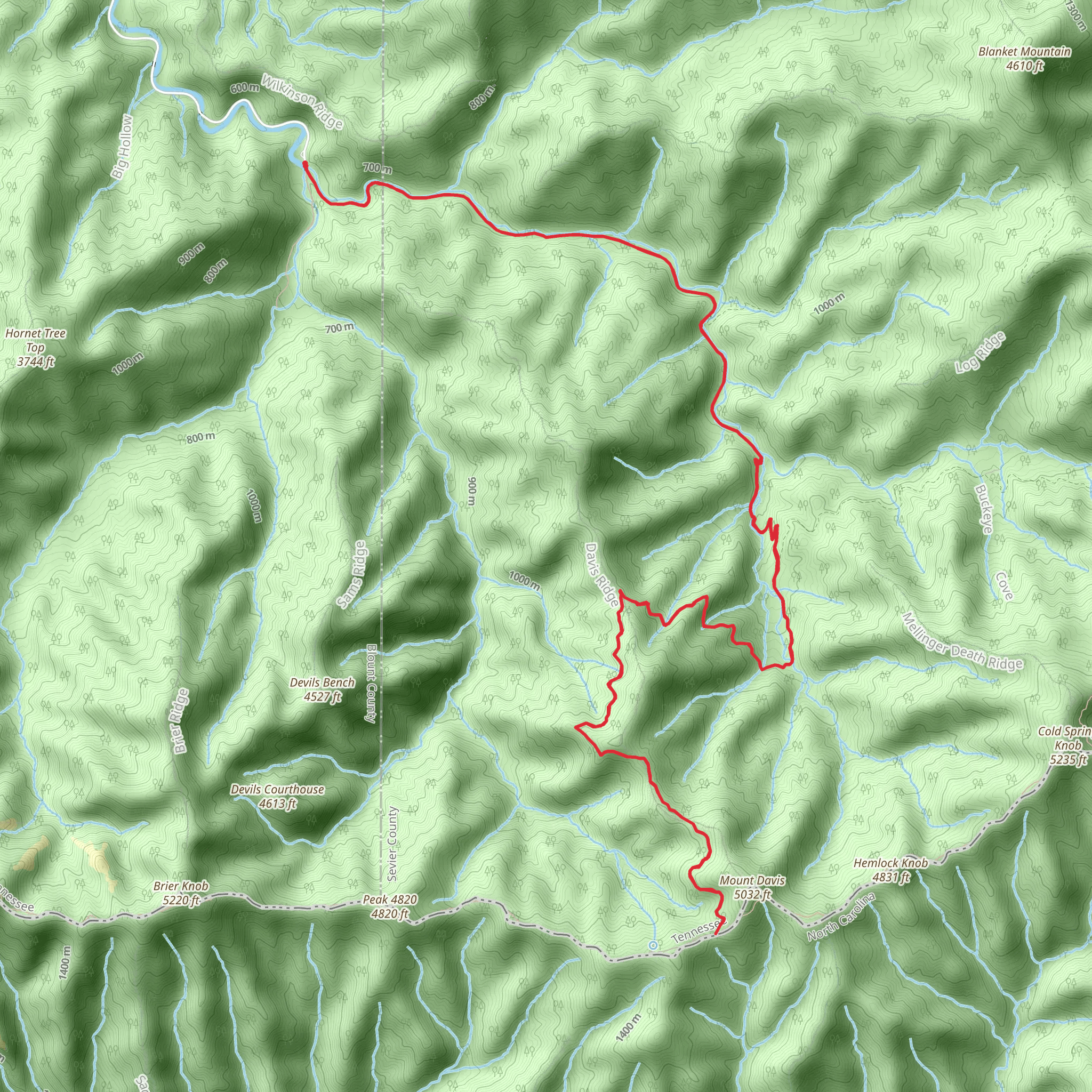 Greenbrier Ridge via Middle Prong Trail mobile static map