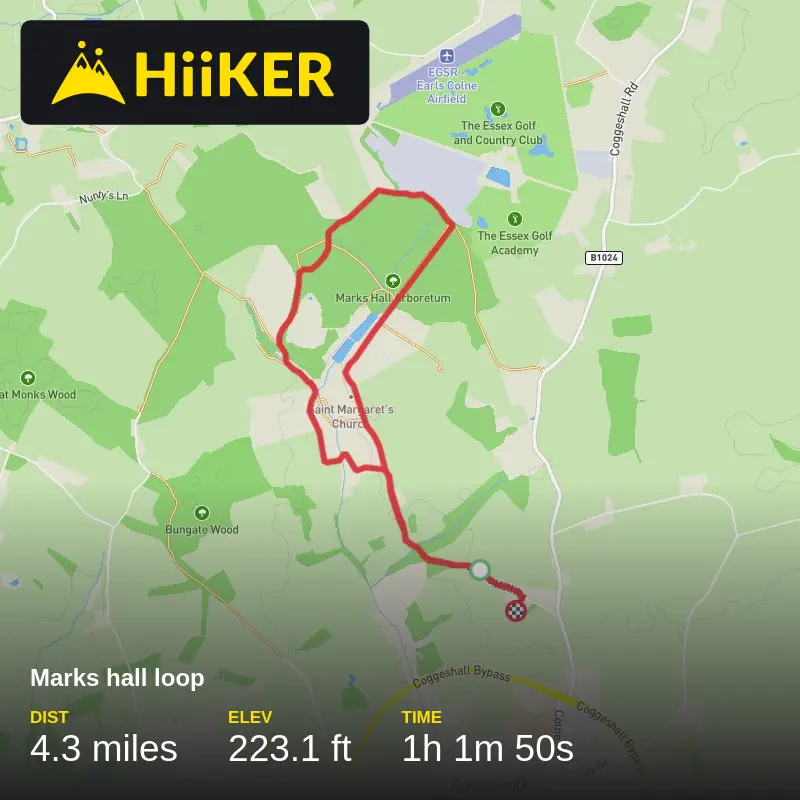 A map preview of the recording Marks hall loop.