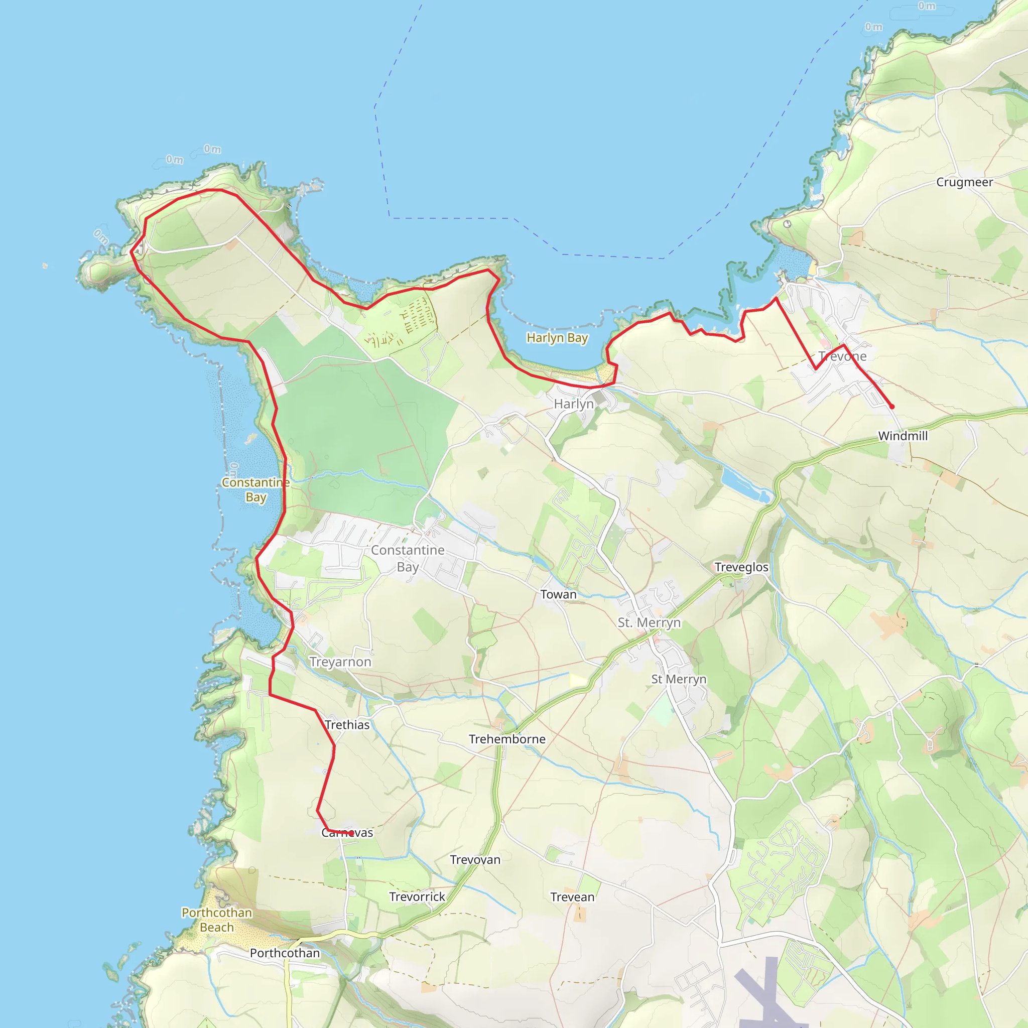 Carnevas to Trevose Head Walk mobile static map