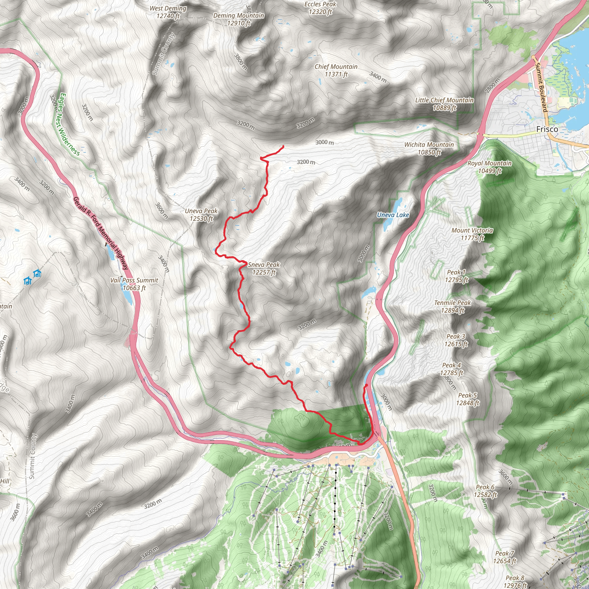 Gore Range Trail - Curtain Ponds mobile static map