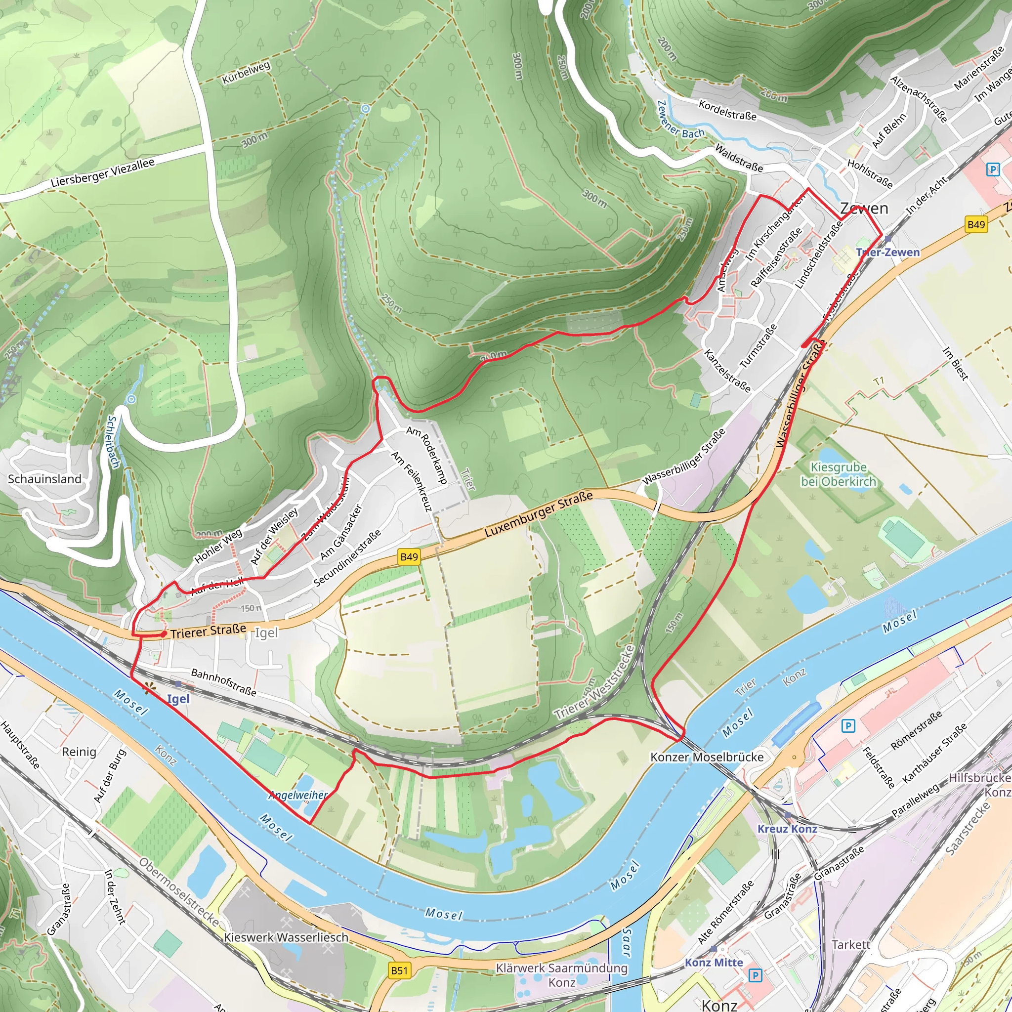 Mosel and Angelweiher via Moselsteig Zuweg mobile static map