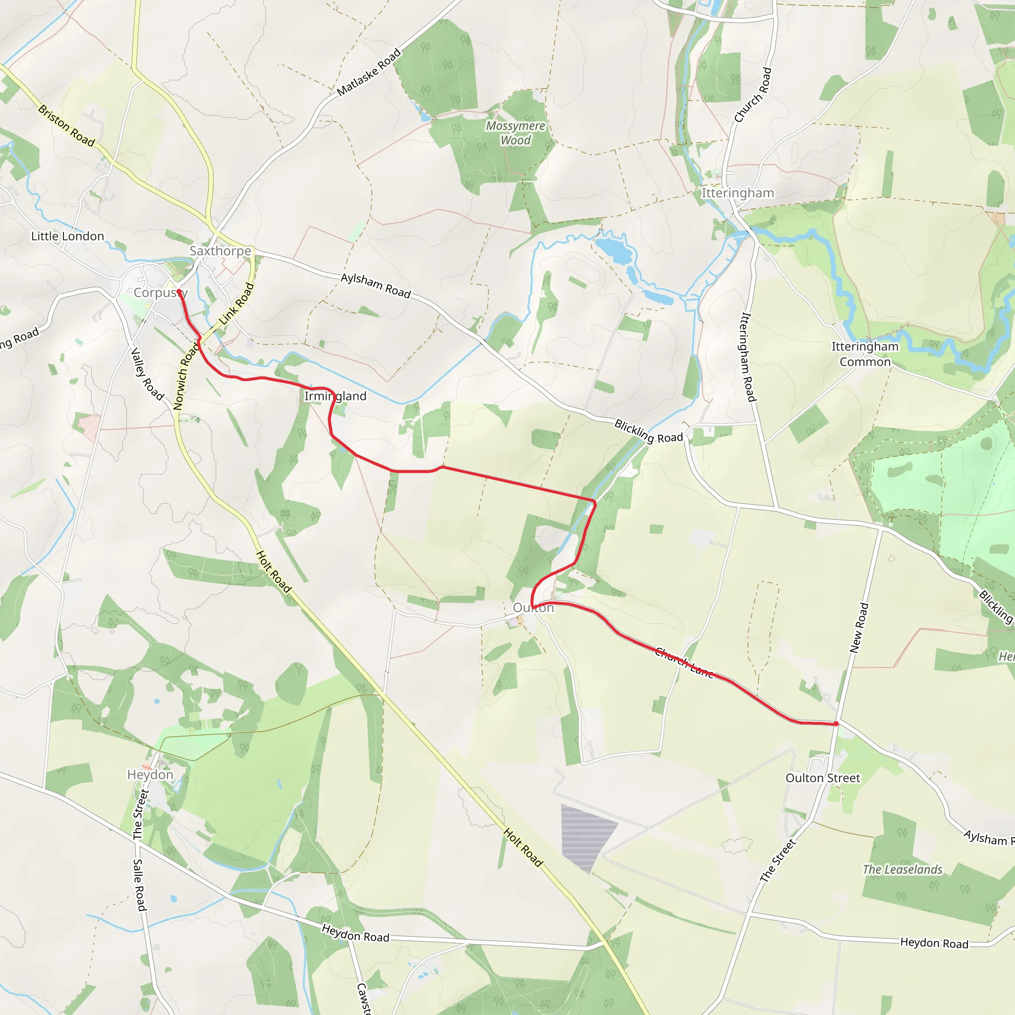 Corpusty to Oulton Street Walk mobile static map