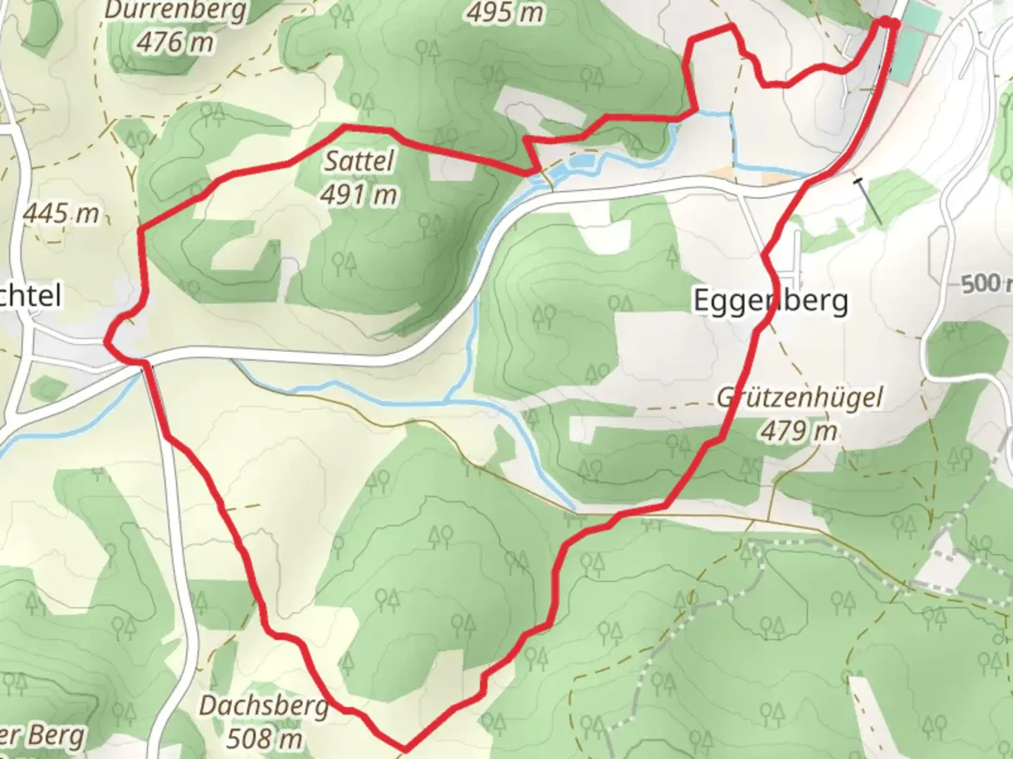 An image depicting the trail Eschenfelden Rundweg 6 and its surrounding area.