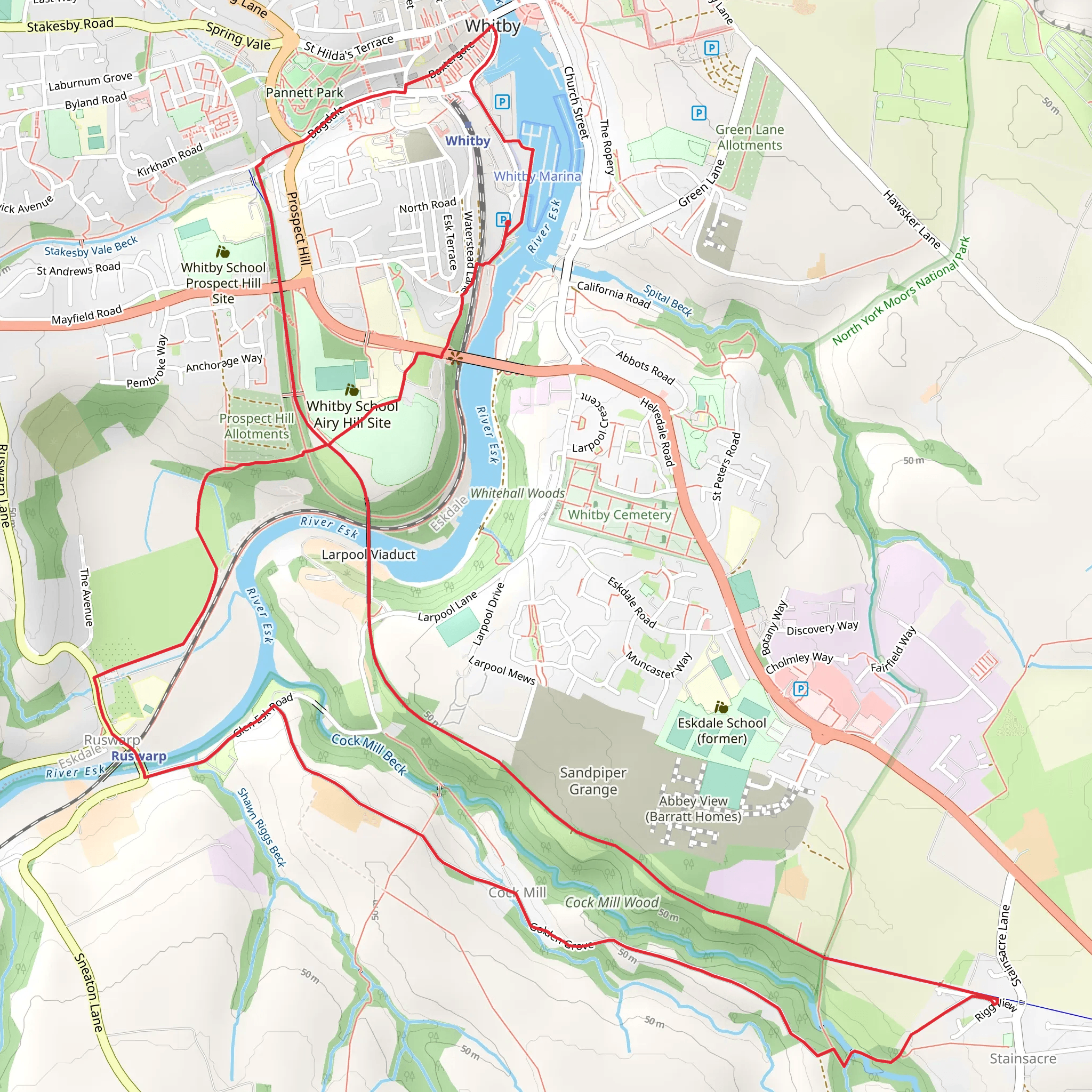 Whitby and Cock Mill Loop via River Esk mobile static map