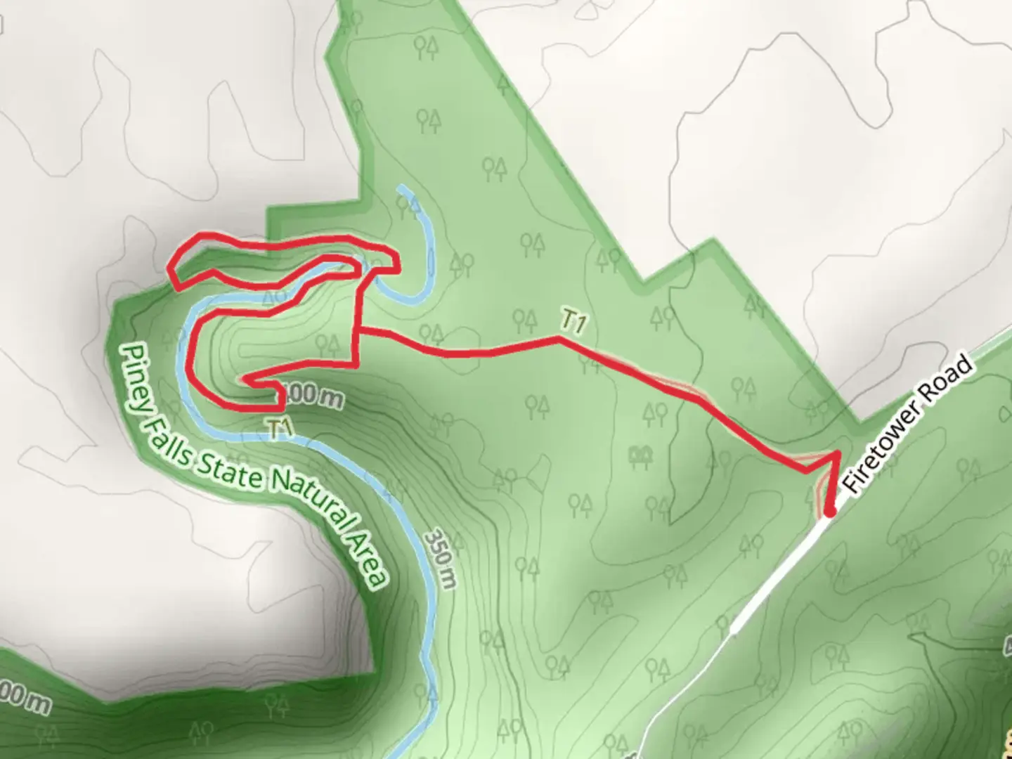 An image depicting the trail Piney Falls Loop and its surrounding area.