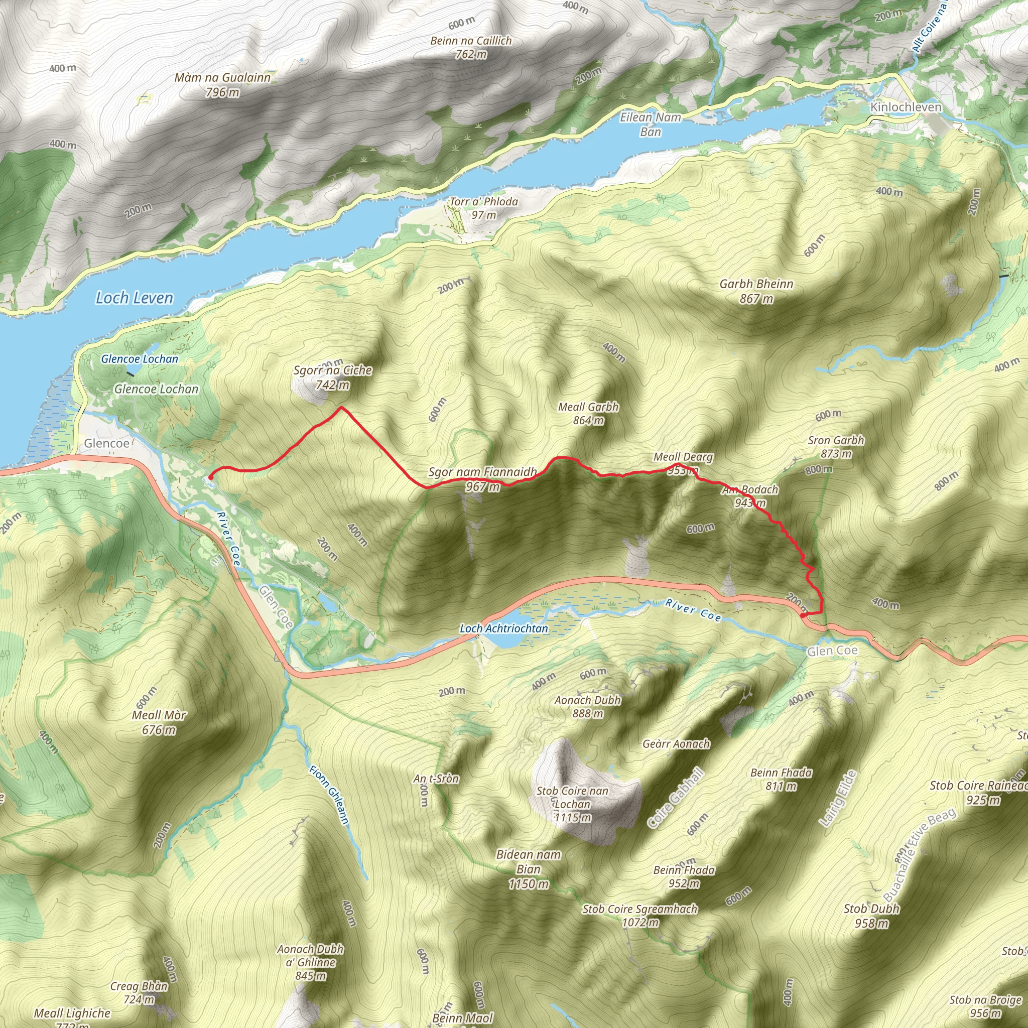 Am Bodach and Sgor nam Fiannaidh Walk mobile static map