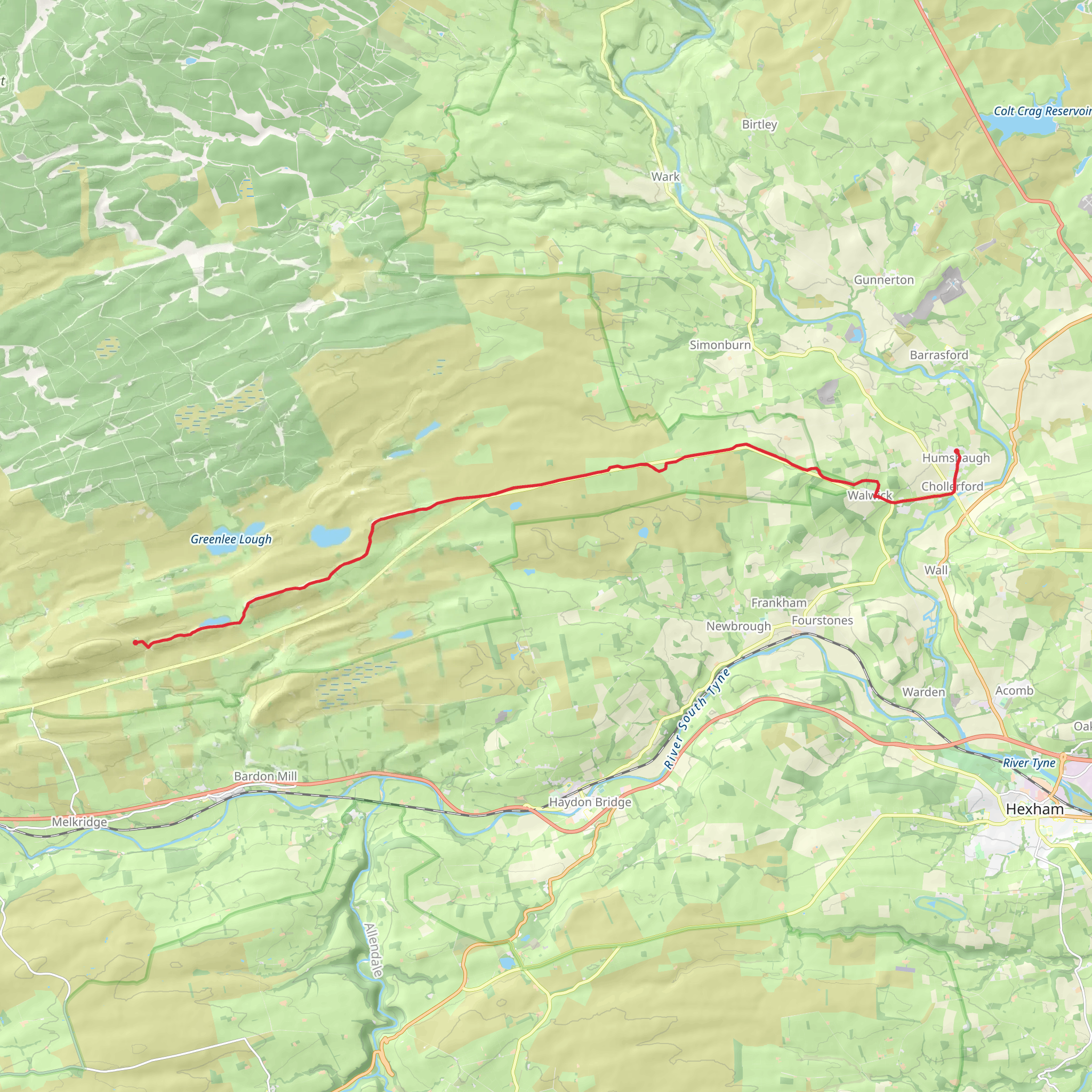 Humshaugh to Once Brewed Walk mobile static map