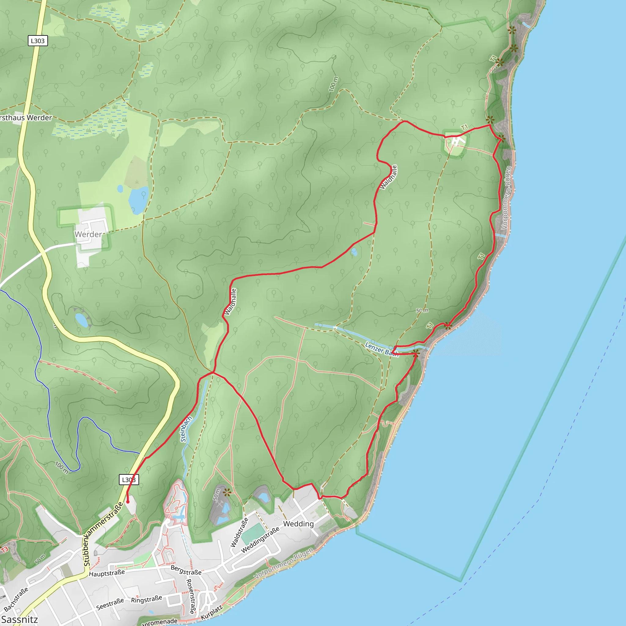 Waldhalle and Hochuferweg Sassnitz–Königsstuhl Loop mobile static map