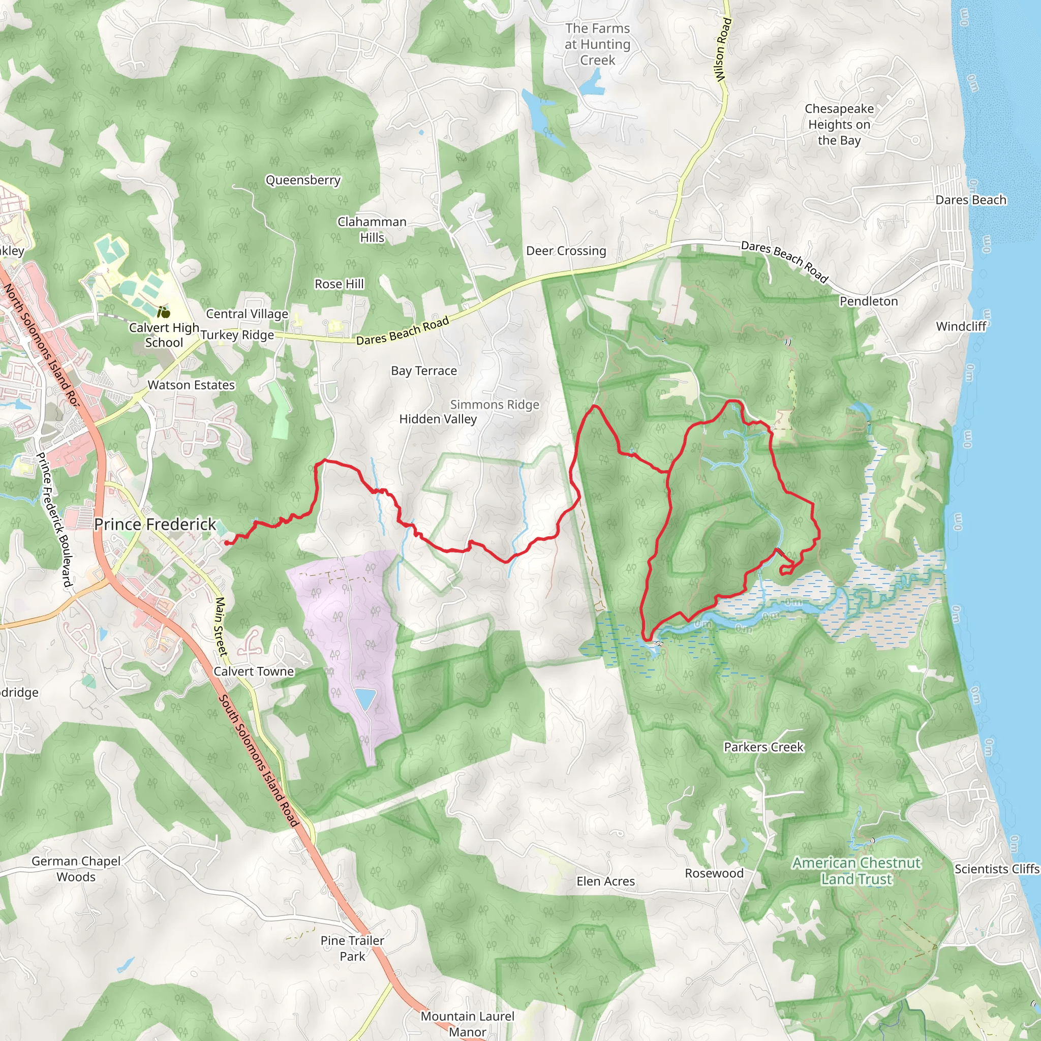 Prince Frederick, Turkey and Old Parkers Creek Road Loop Trail mobile static map