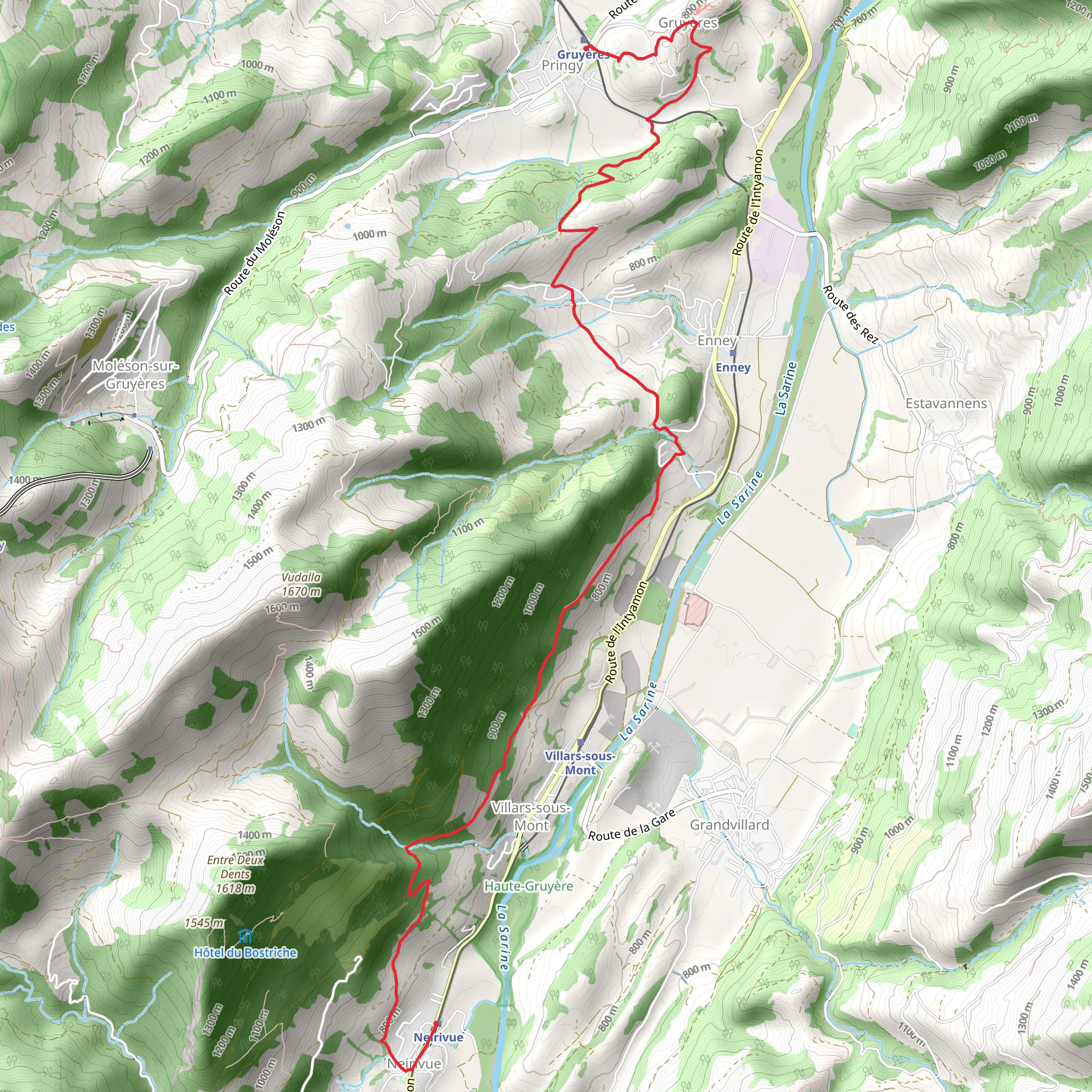 Gruyères Castle Trail from Neirivue mobile static map