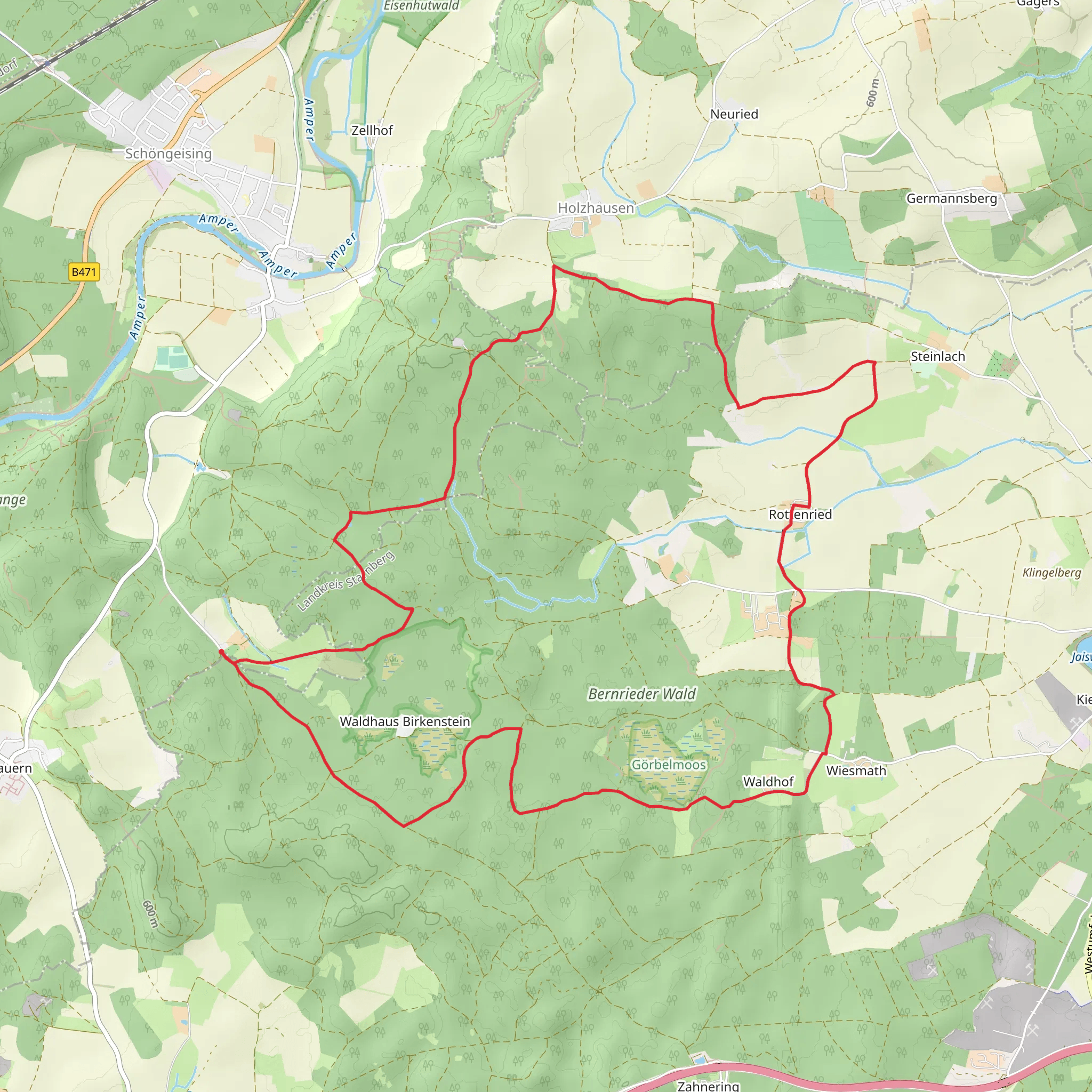 Bernrieder Wald and Gorbelmoos Loop mobile static map