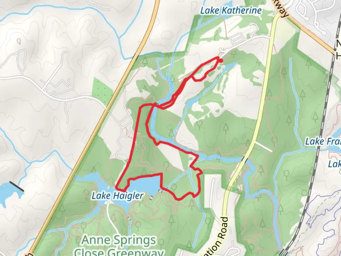 An image depicting the trail Wagon Loop Trail and Lake Haigler Trail and its surrounding area.
