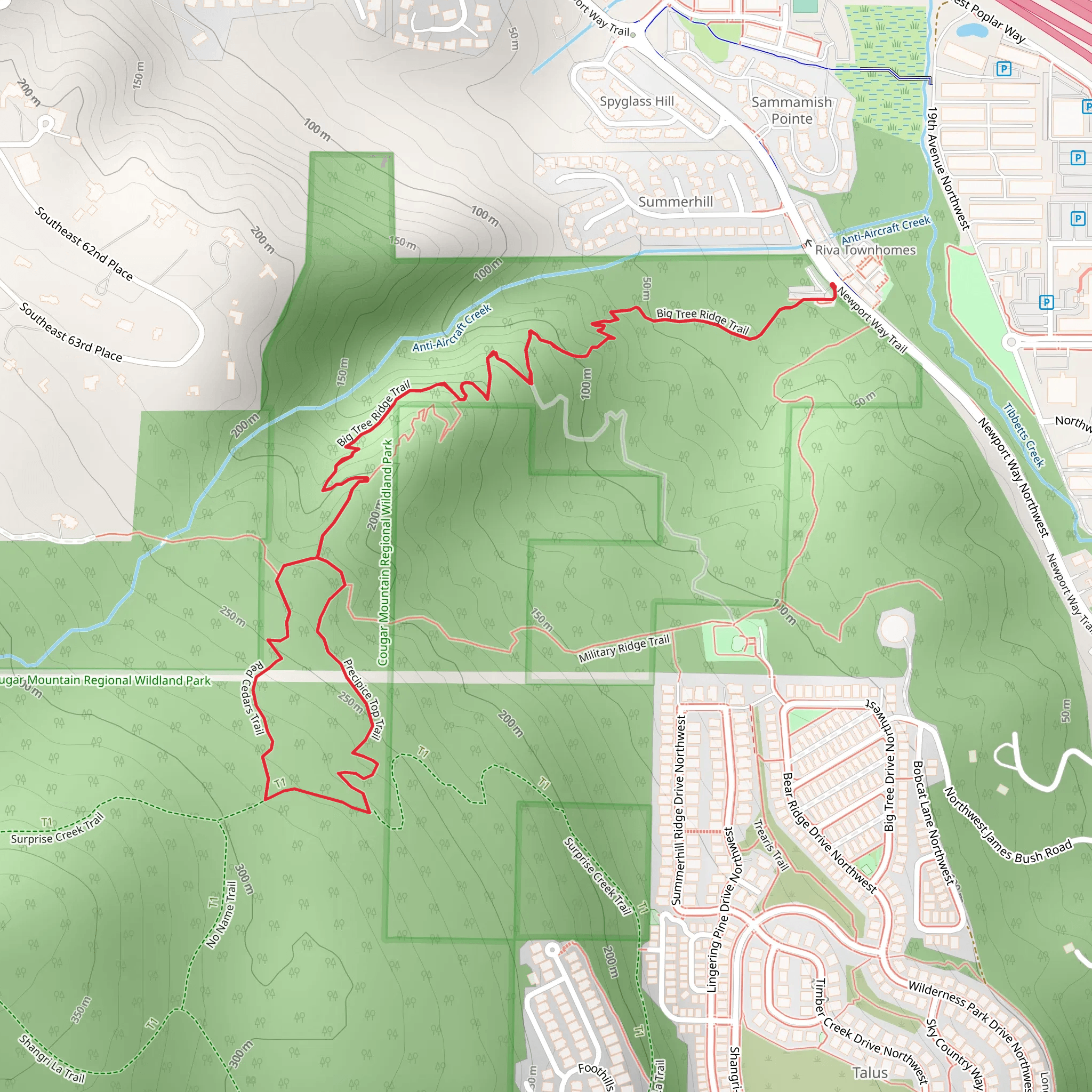 Big Tree Ridge, Red Cedars and Precipice Top Loop Trail mobile static map