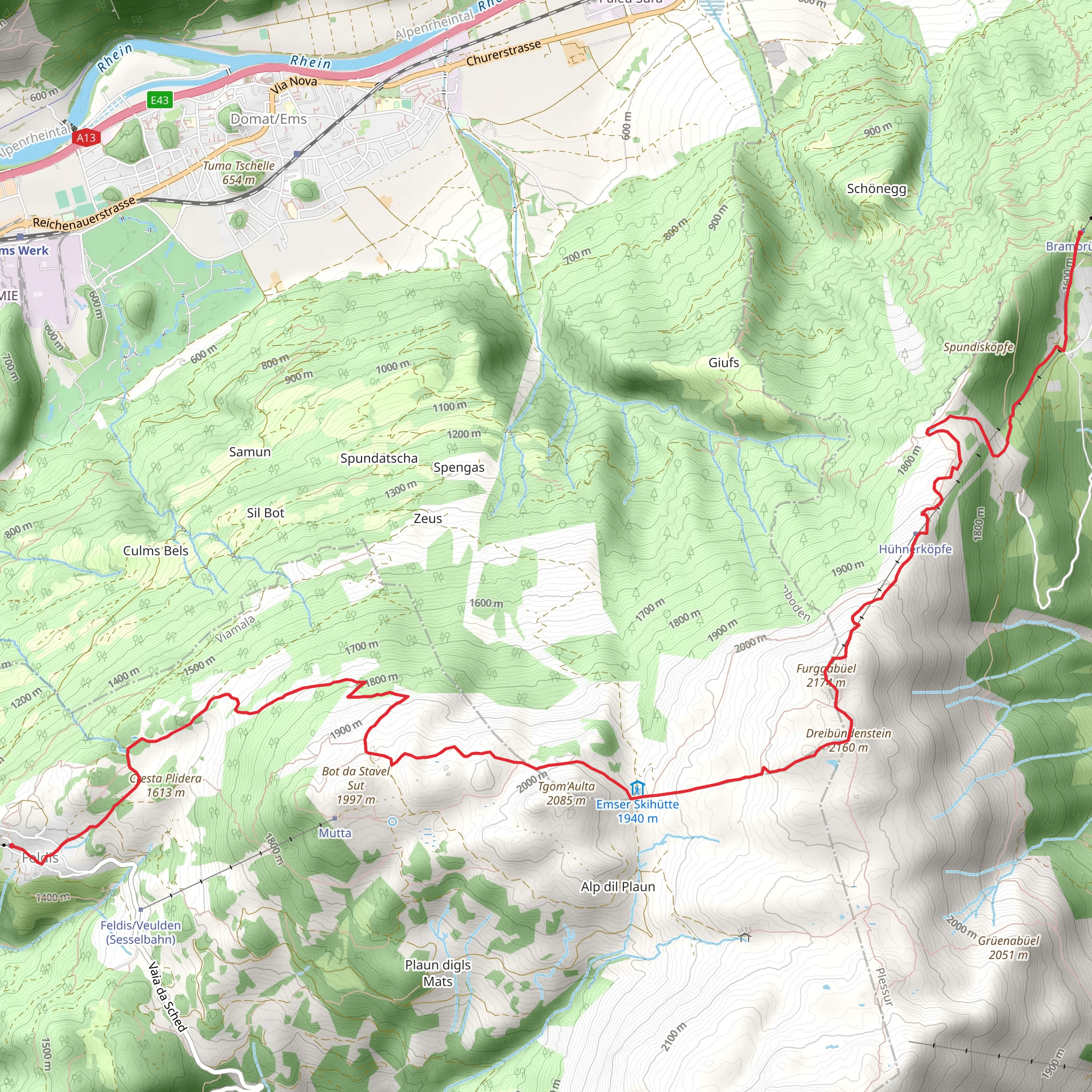 Dreibündenstein Panoramaweg mobile static map